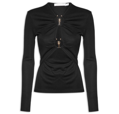 Blusa Feminina Orbit Ruched Long Sleeve - Preto
