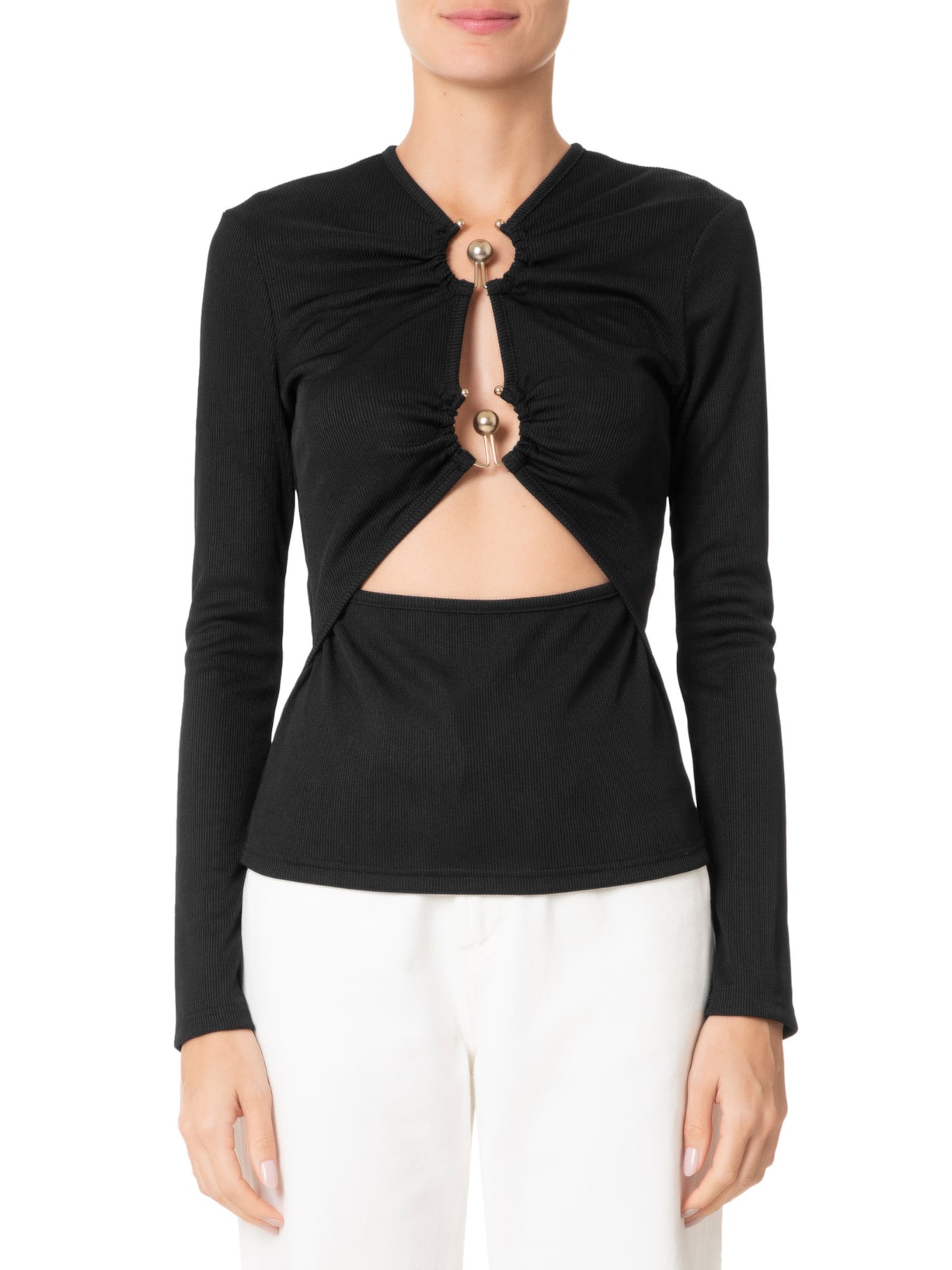 Blusa Feminina Orbit Ruched Long Sleeve Preto Christopher Esber