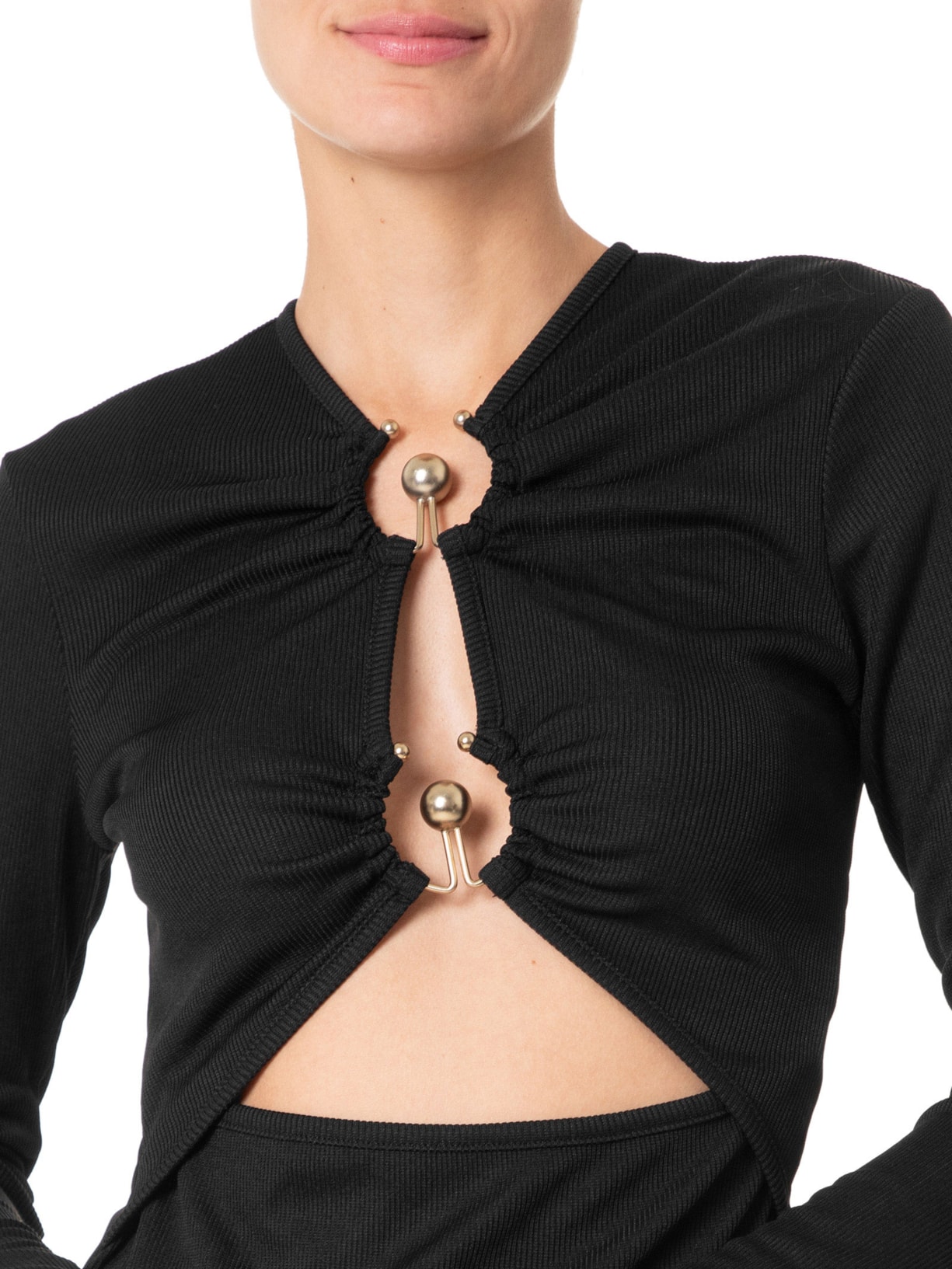 Blusa Feminina Orbit Ruched Long Sleeve Preto Christopher Esber