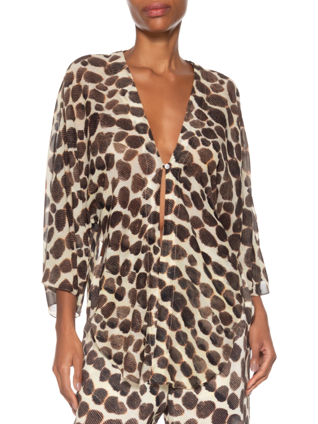 Blusa Feminina Overtop Amarração Barrado Pois Pernas Marrom Animale