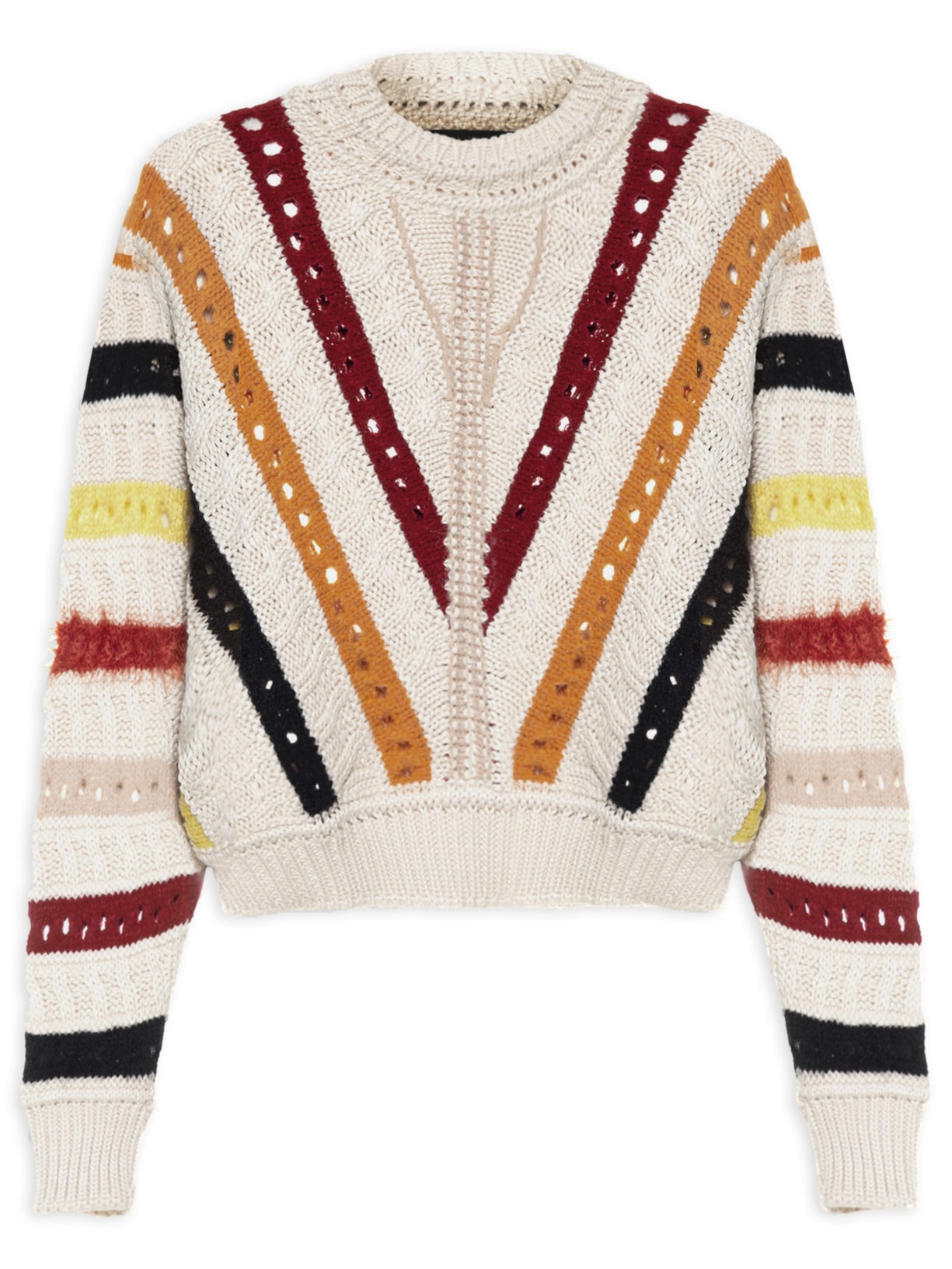 Blusa Feminina Overtop Listras Texturizadas Tricot - Bege