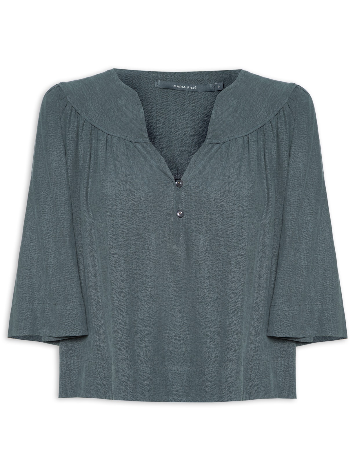 Blusa Feminina Pala Pesponto Botões - Cinza