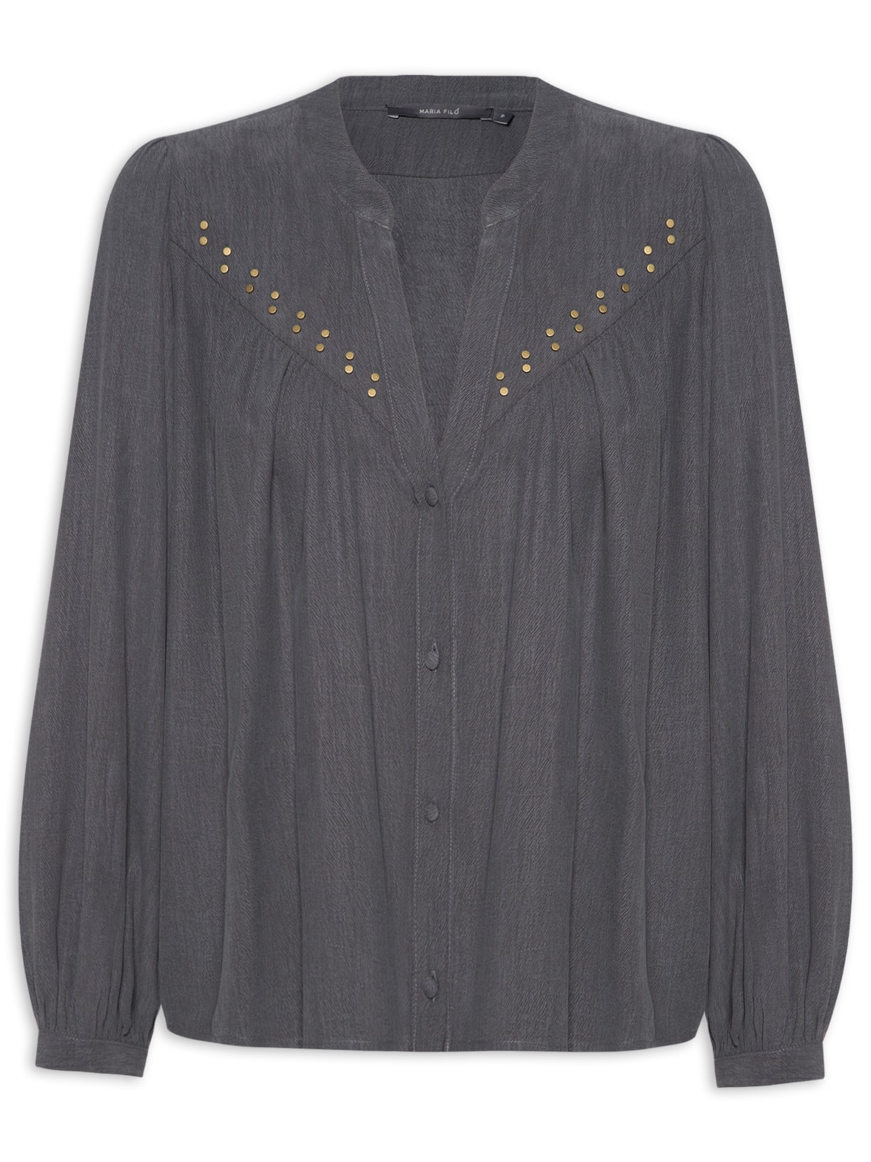 Blusa Feminina Pala V Tachas - Cinza