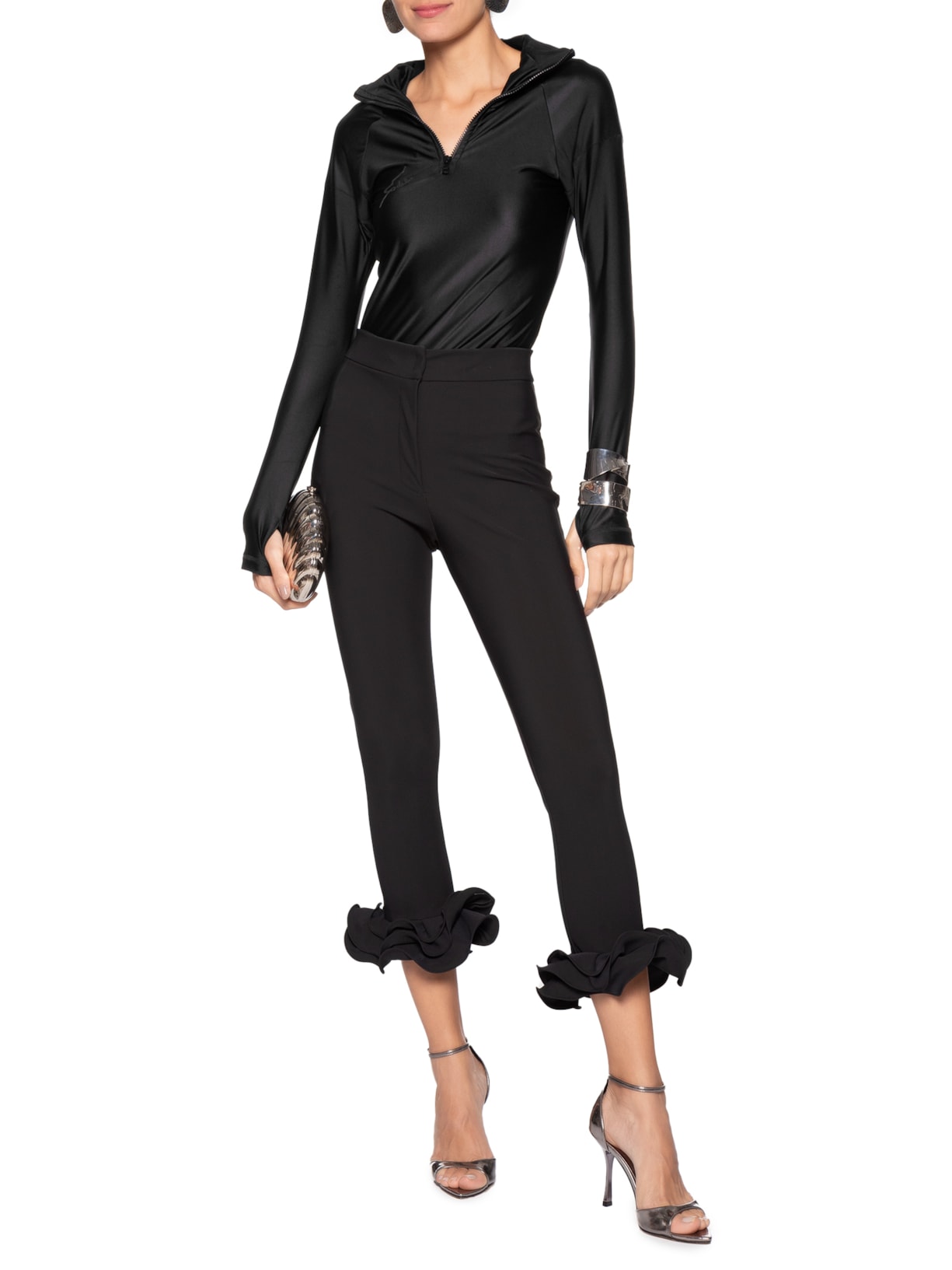 Blusa Feminina Pelle Manga Longa Preto Lo De Lui + Le Barb