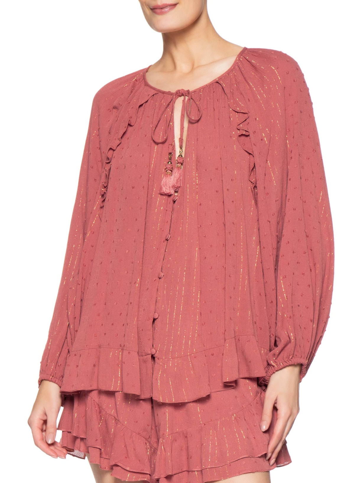 Blusa Feminina Poá Lurex Rosa Dress To