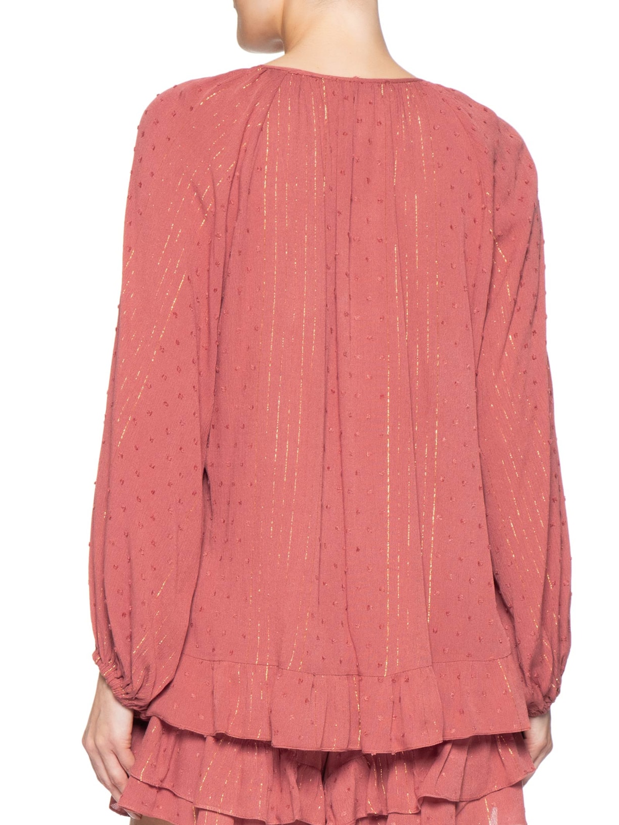 Blusa Feminina Poá Lurex Rosa Dress To