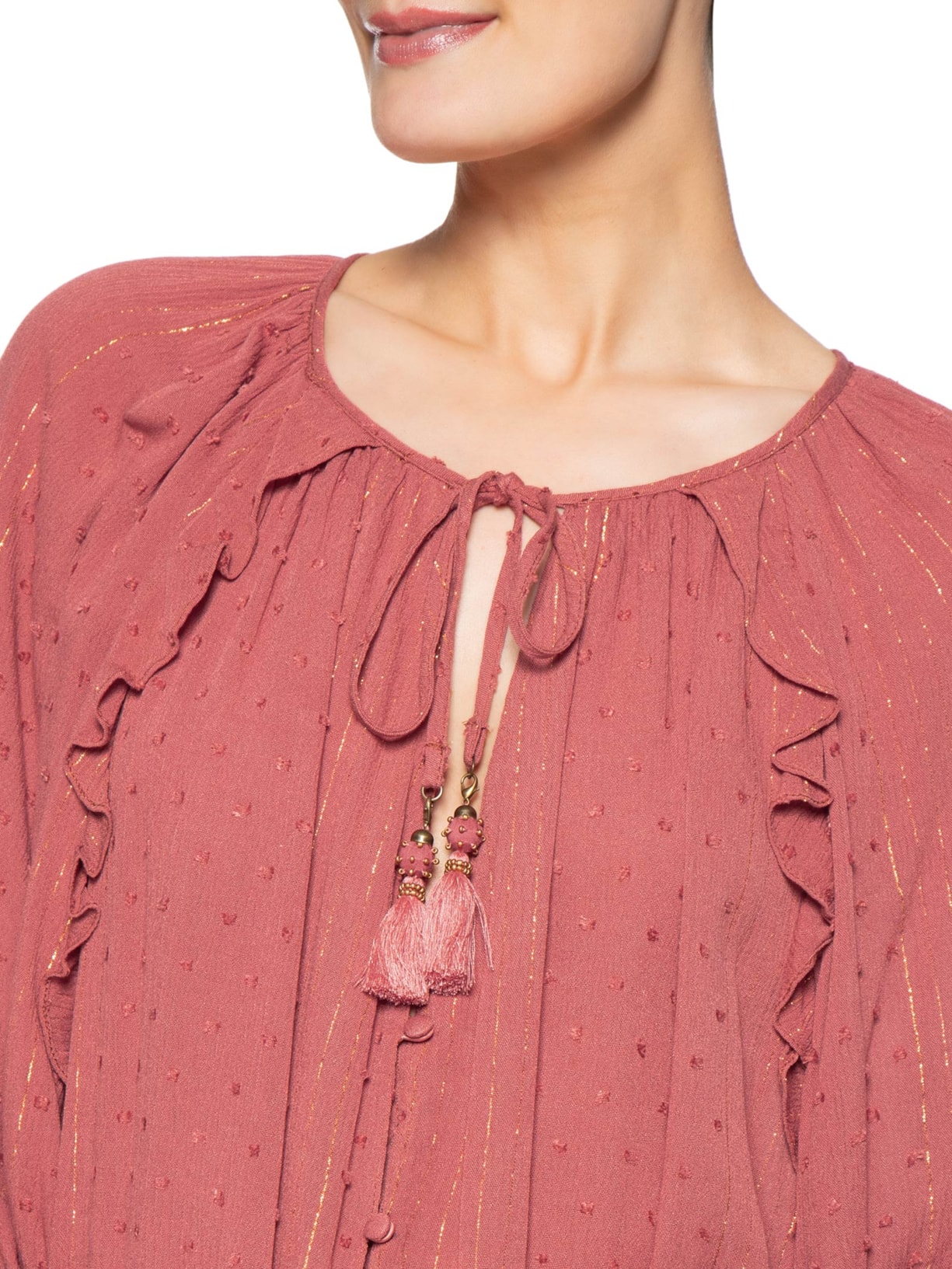 Blusa Feminina Poá Lurex Rosa Dress To