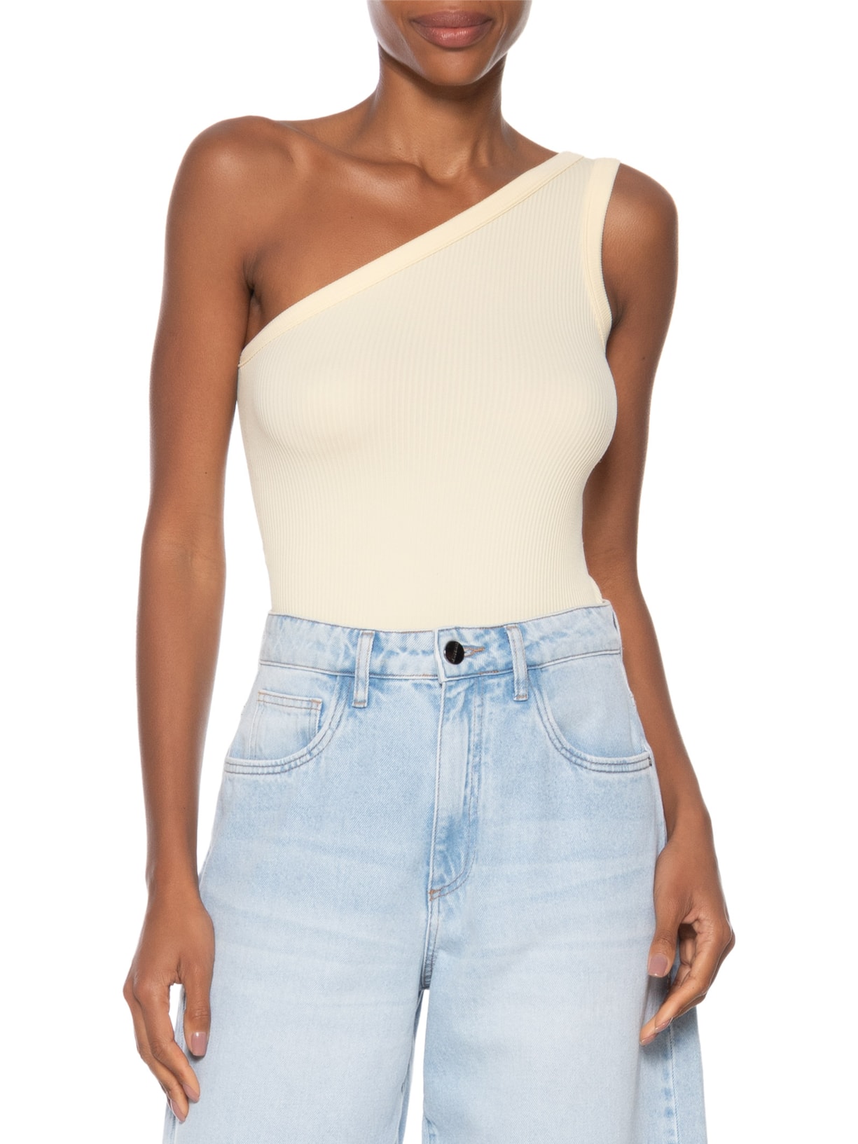 Blusa Feminina Poliamida Ombro Único Amarelo Basiq