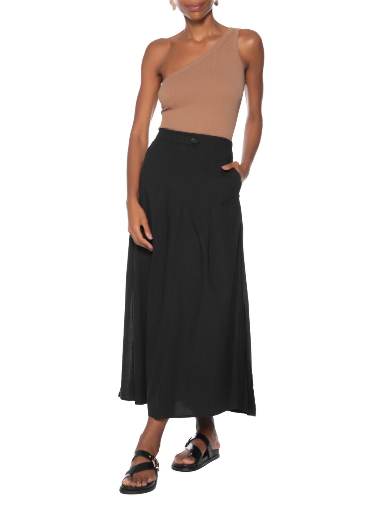 Blusa Feminina Poliamida Ombro Único Marrom Basiq