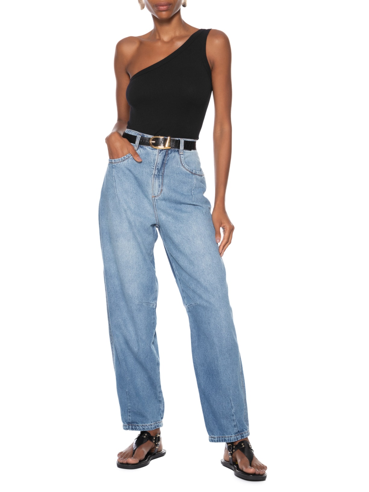 Blusa Feminina Poliamida Ombro Único Preto Basiq