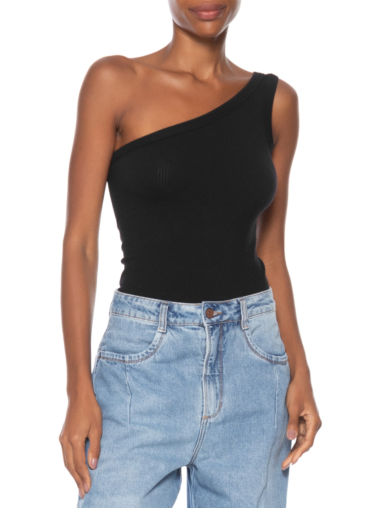 Blusa Feminina Poliamida Ombro Único Preto Basiq