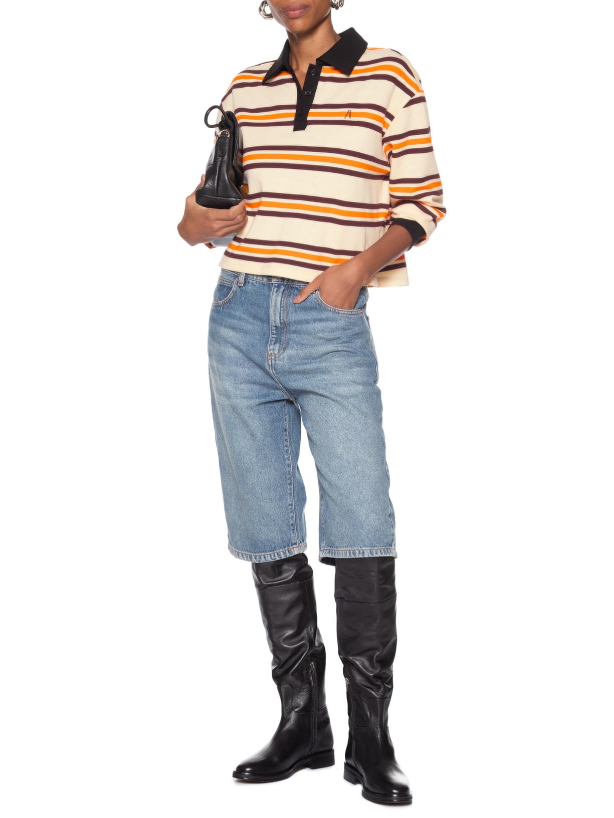 Blusa Feminina Polo De Malha Listrada Amarelo Animale Jeans