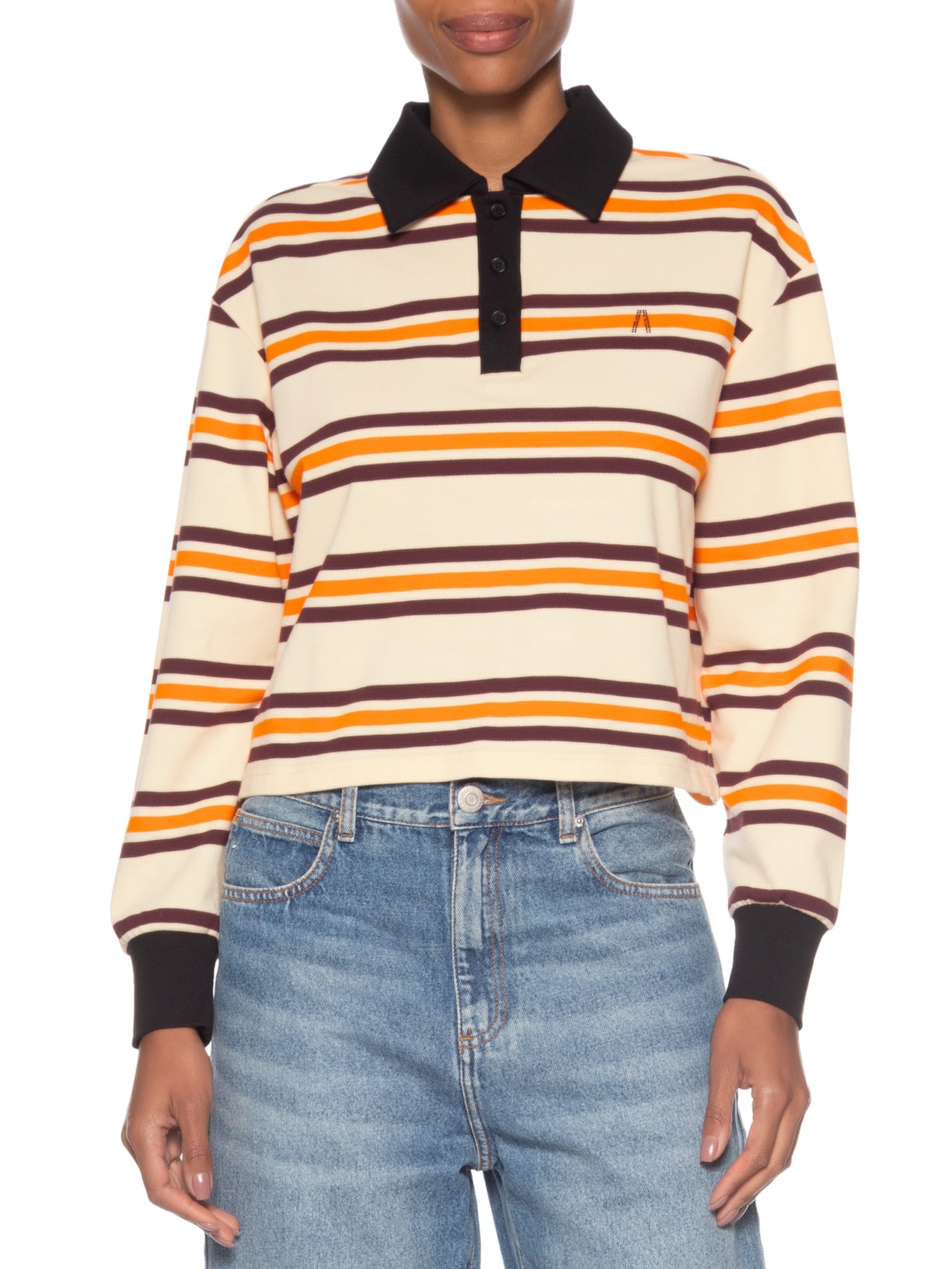 Blusa Feminina Polo De Malha Listrada Amarelo Animale Jeans