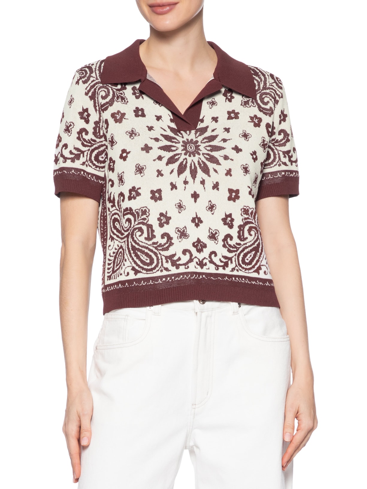 Blusa Feminina Polo De Tricot Bandana Marrom Animale Jeans