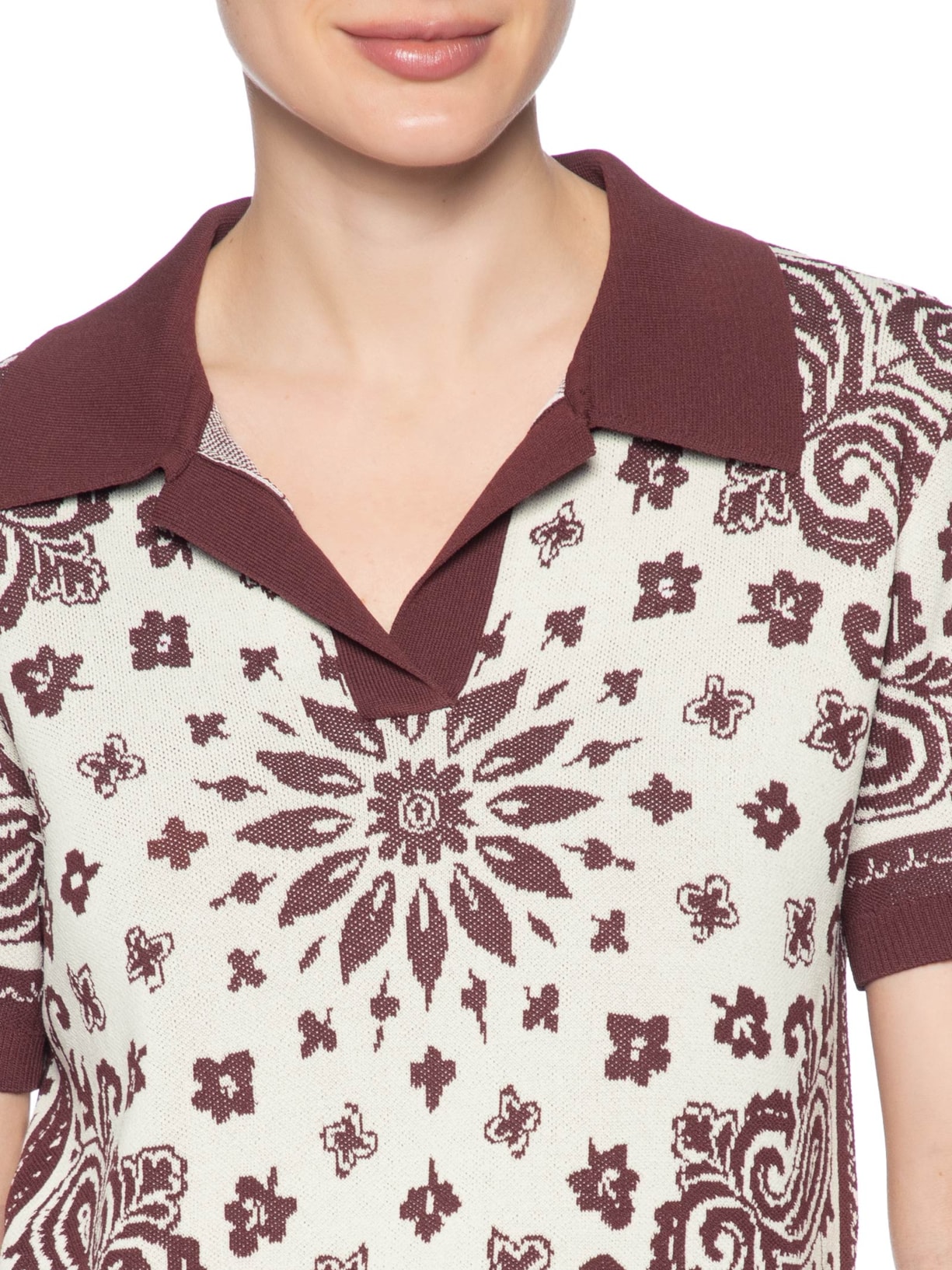Blusa Feminina Polo De Tricot Bandana Marrom Animale Jeans