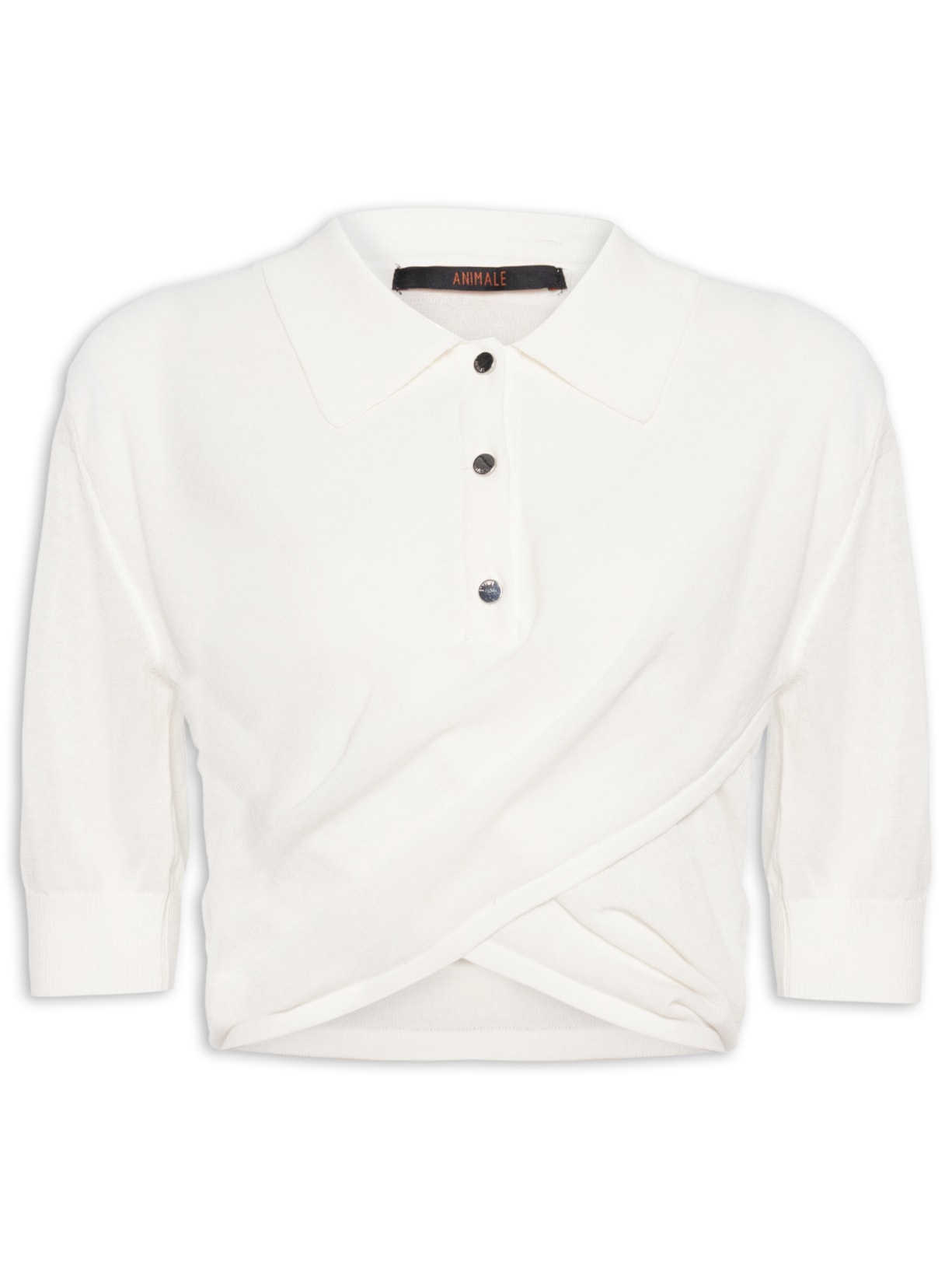 Blusa Feminina Polo De Tricot Transpassada Cropped Branco Animale