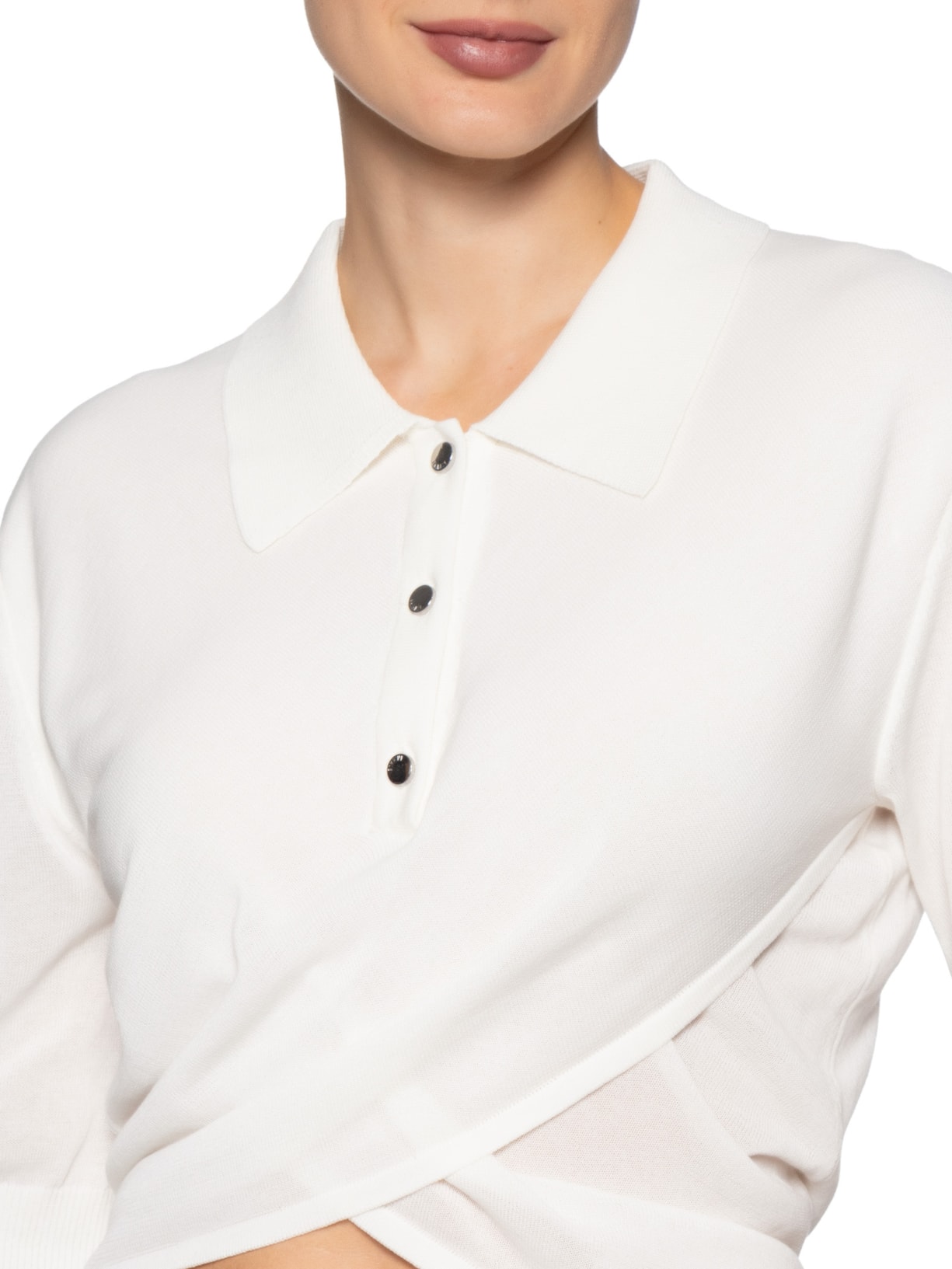 Blusa Feminina Polo De Tricot Transpassada Cropped Branco Animale