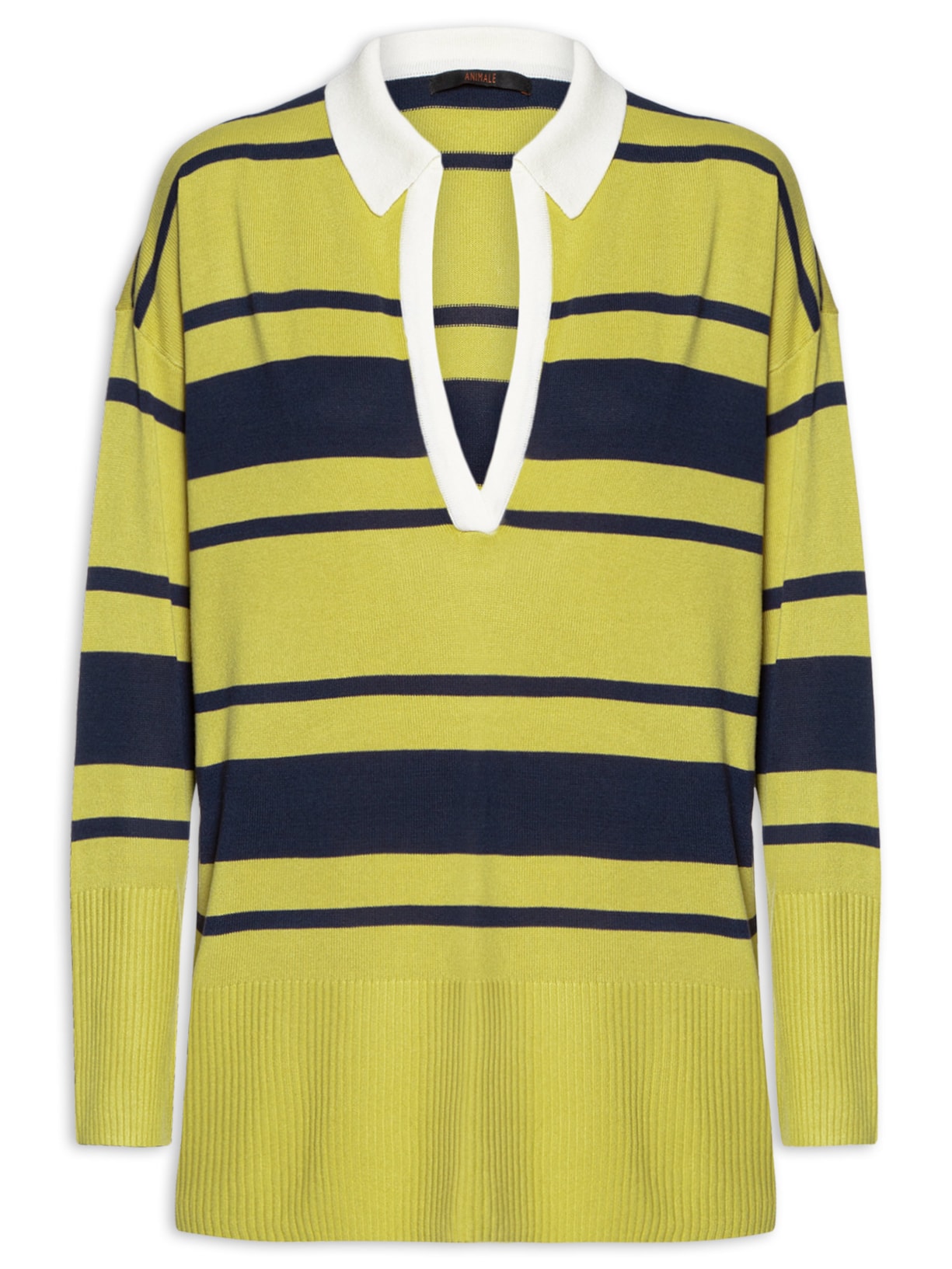 Blusa Feminina Polo Listra Bicolor Tricot - Verde