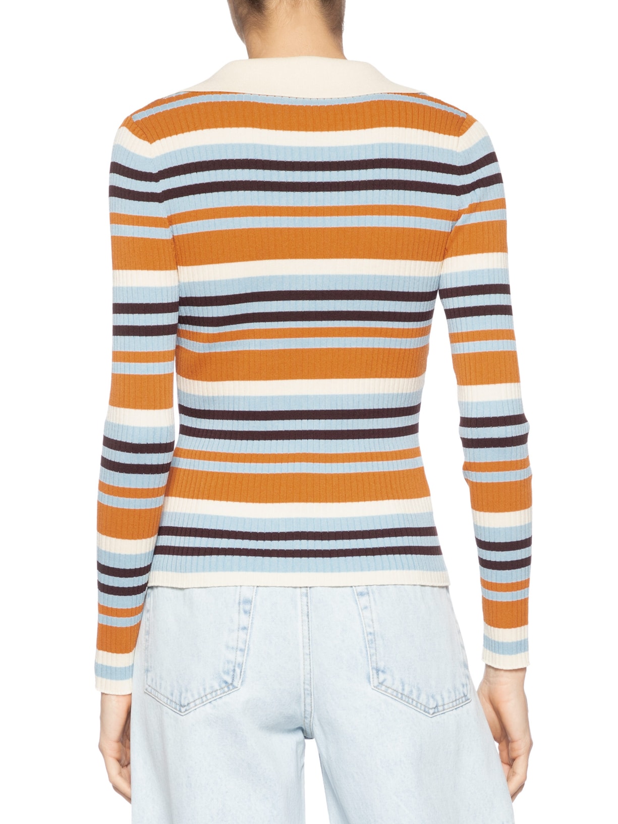 Blusa Feminina Polo Listrada De Tricot Com Decote Laranja Animale Jeans