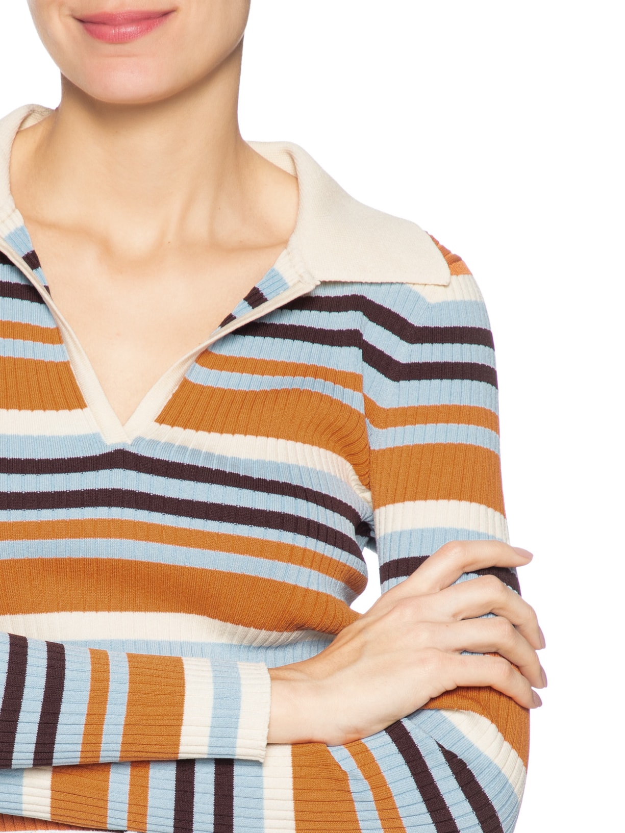 Blusa Feminina Polo Listrada De Tricot Com Decote Laranja Animale Jeans