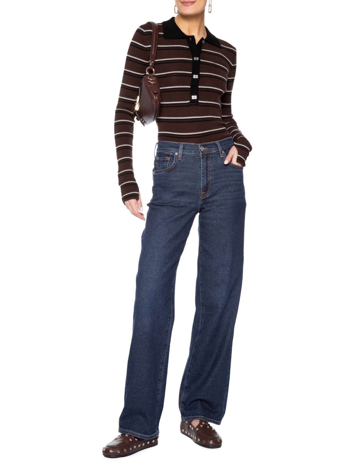 Blusa Feminina Polo Mini Ribbed Merino Marrom Ganni