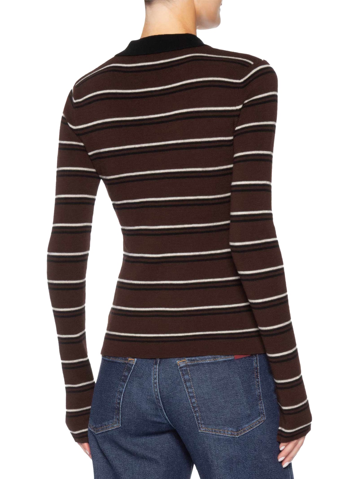 Blusa Feminina Polo Mini Ribbed Merino Marrom Ganni