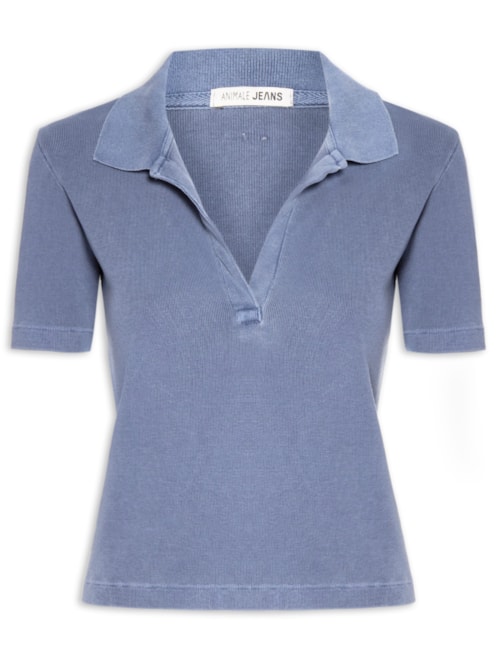 Blusa Feminina Polo Raglan Estonada - Azul