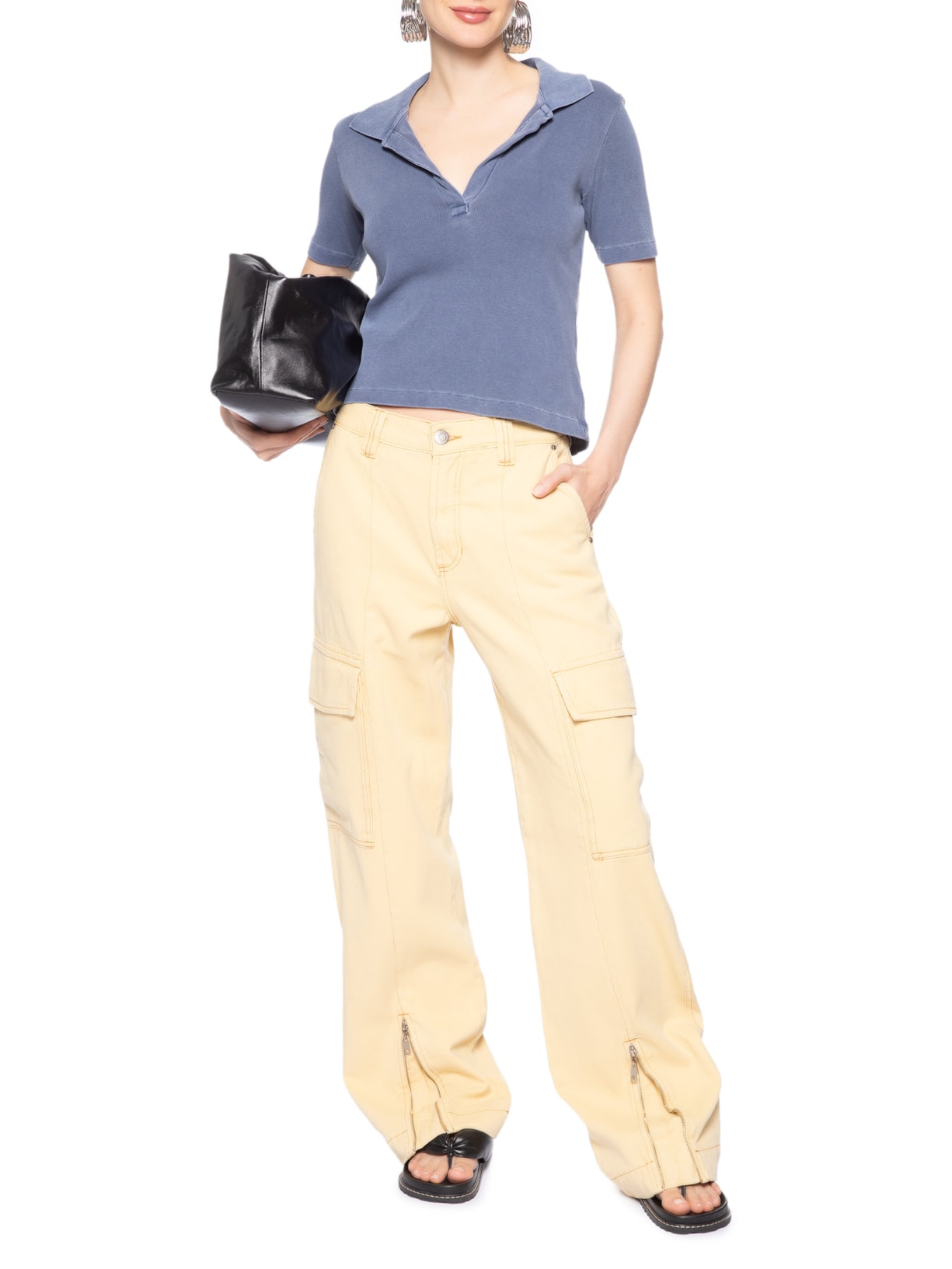 Blusa Feminina Polo Raglan Estonada Azul Animale Jeans