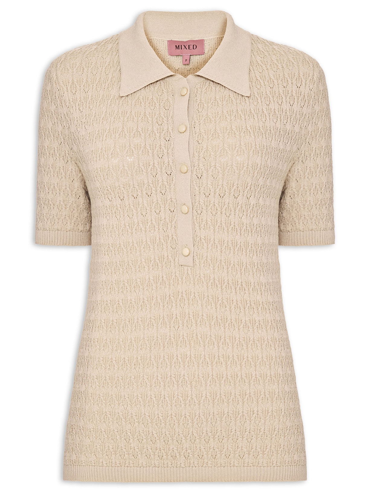 Blusa Feminina Polo Tricot V27 Bege Mixed