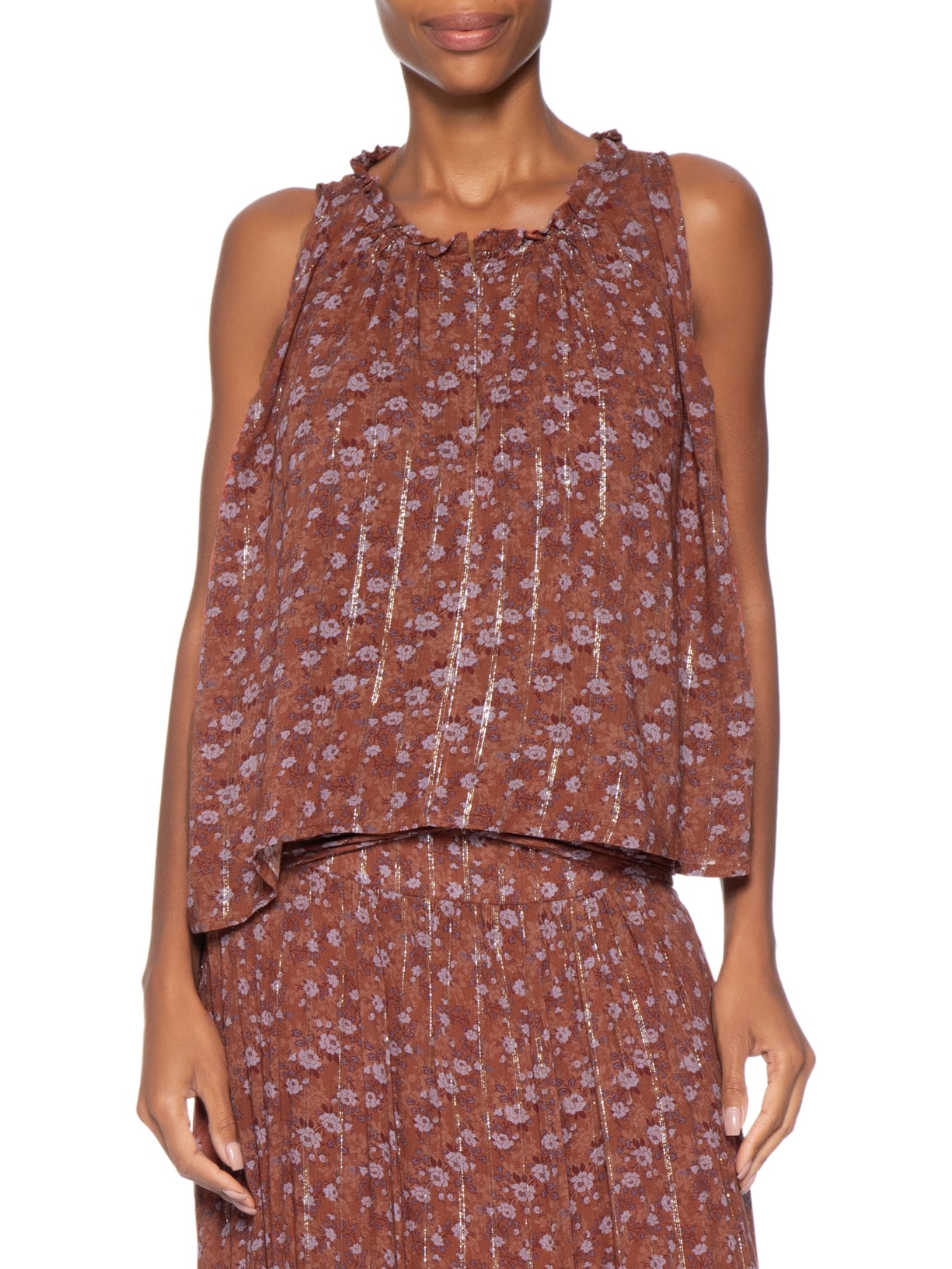 Blusa Feminina Pontas Estampa Roses Rosa Maria Filó