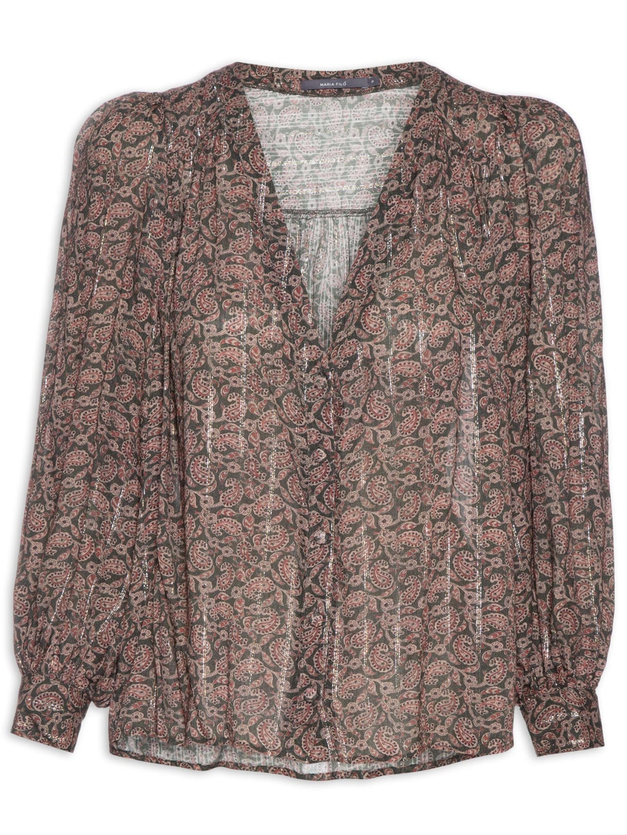 Blusa Feminina Pregas Estampa Persa - Marrom