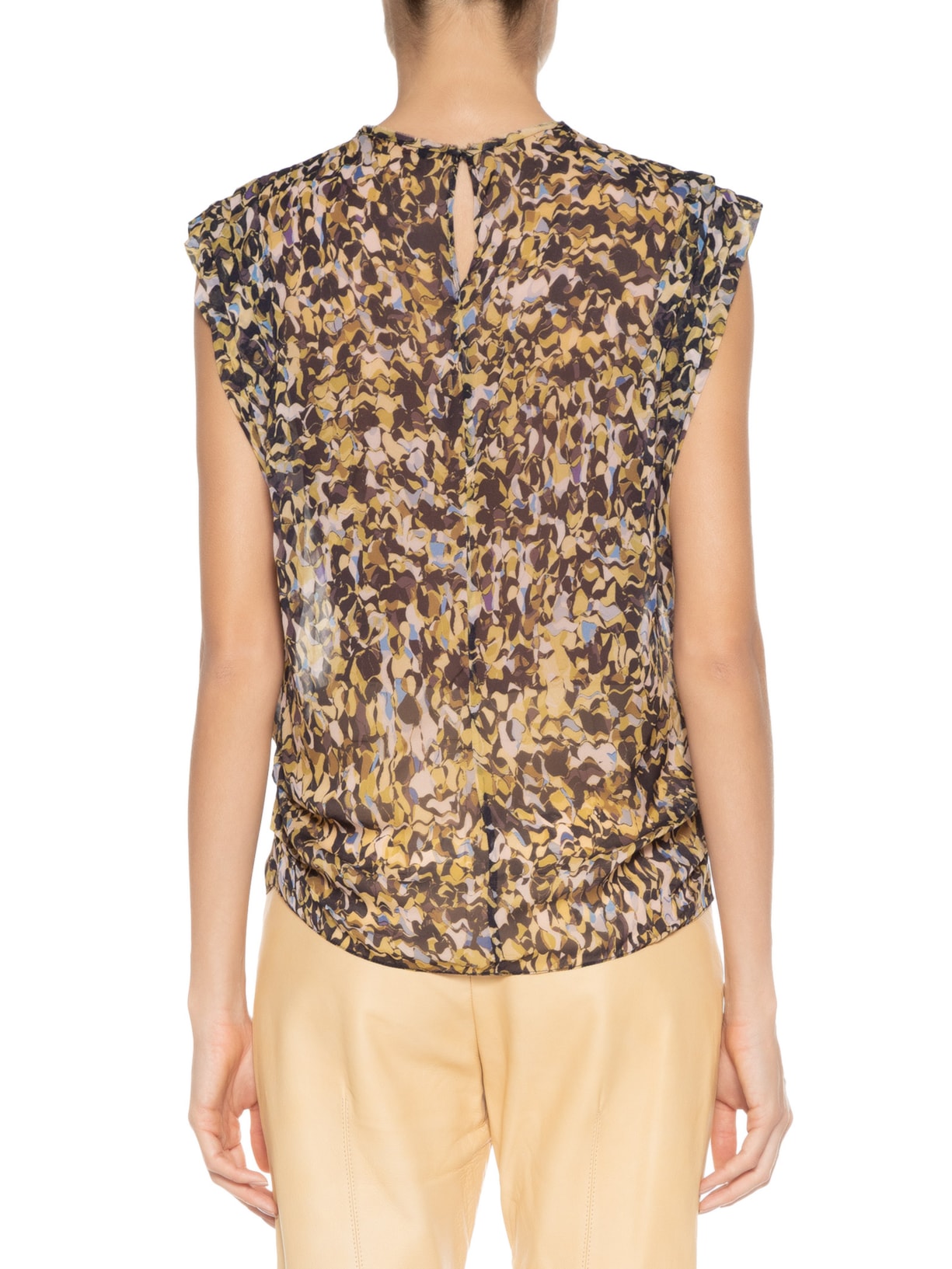 Blusa Feminina Pregas Ombro Abstrato Contemporane Verde Animale