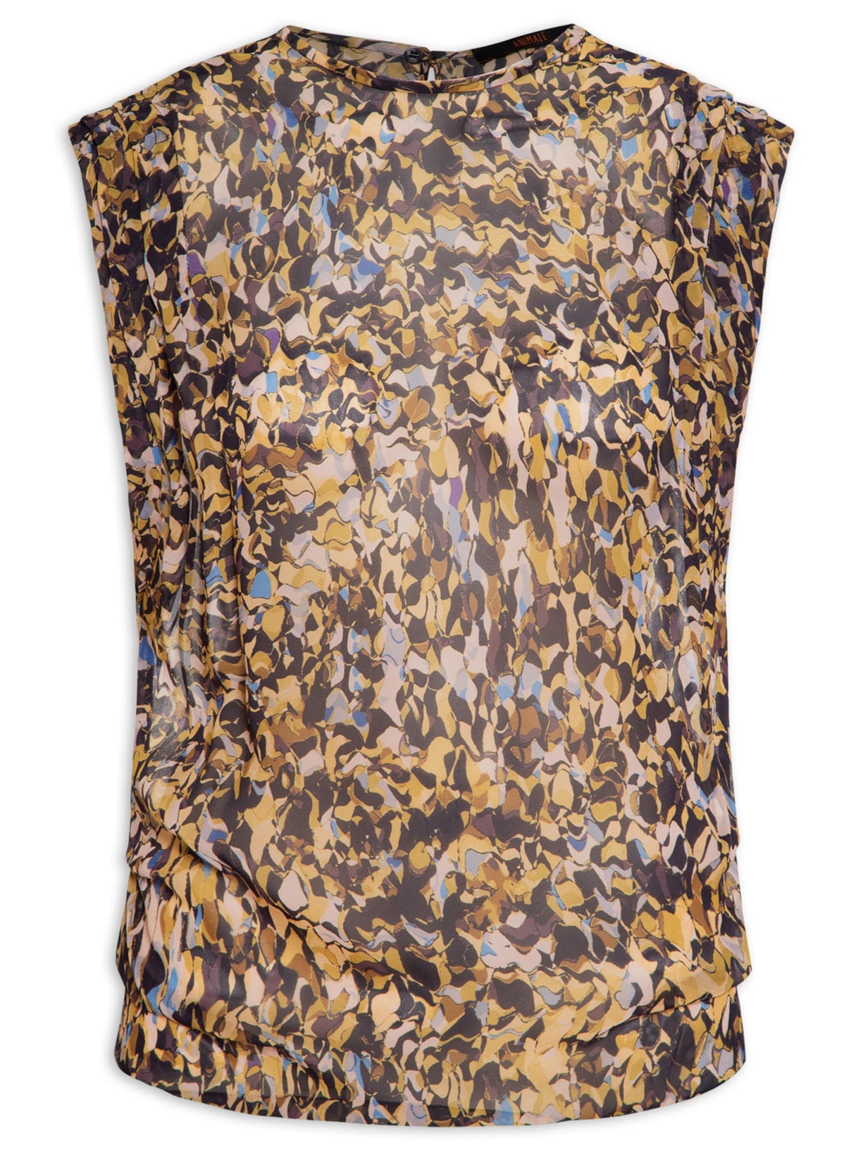 Blusa Feminina Pregas Ombro Abstrato Contemporane Verde Animale