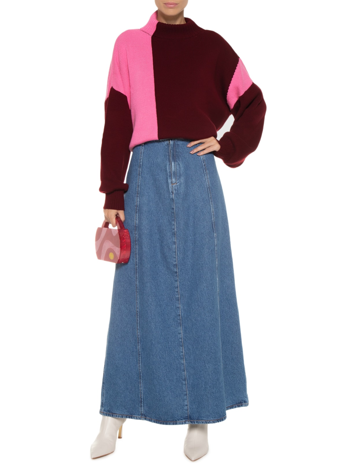 Blusa Feminina Pull Bicolor Gola Alta Tricot Rr Rosa Animale