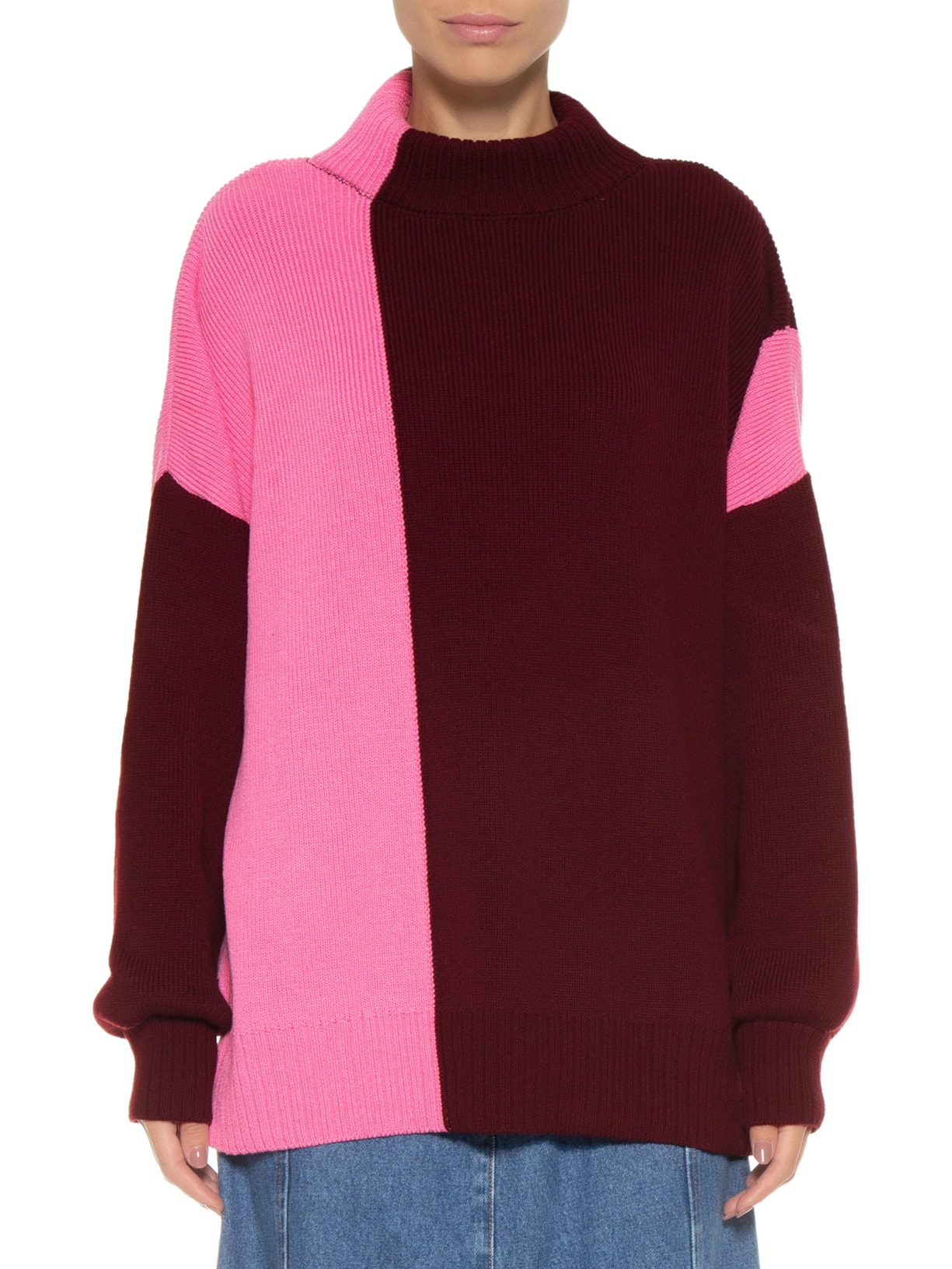 Blusa Feminina Pull Bicolor Gola Alta Tricot Rr Rosa Animale