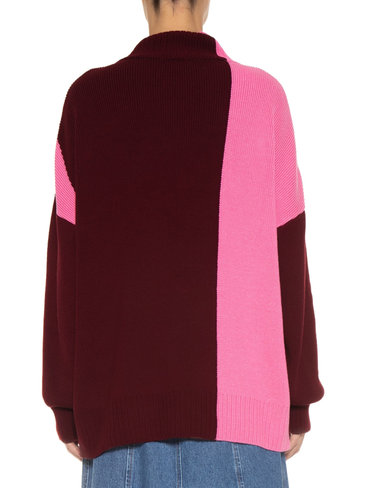 Blusa Feminina Pull Bicolor Gola Alta Tricot Rr Rosa Animale