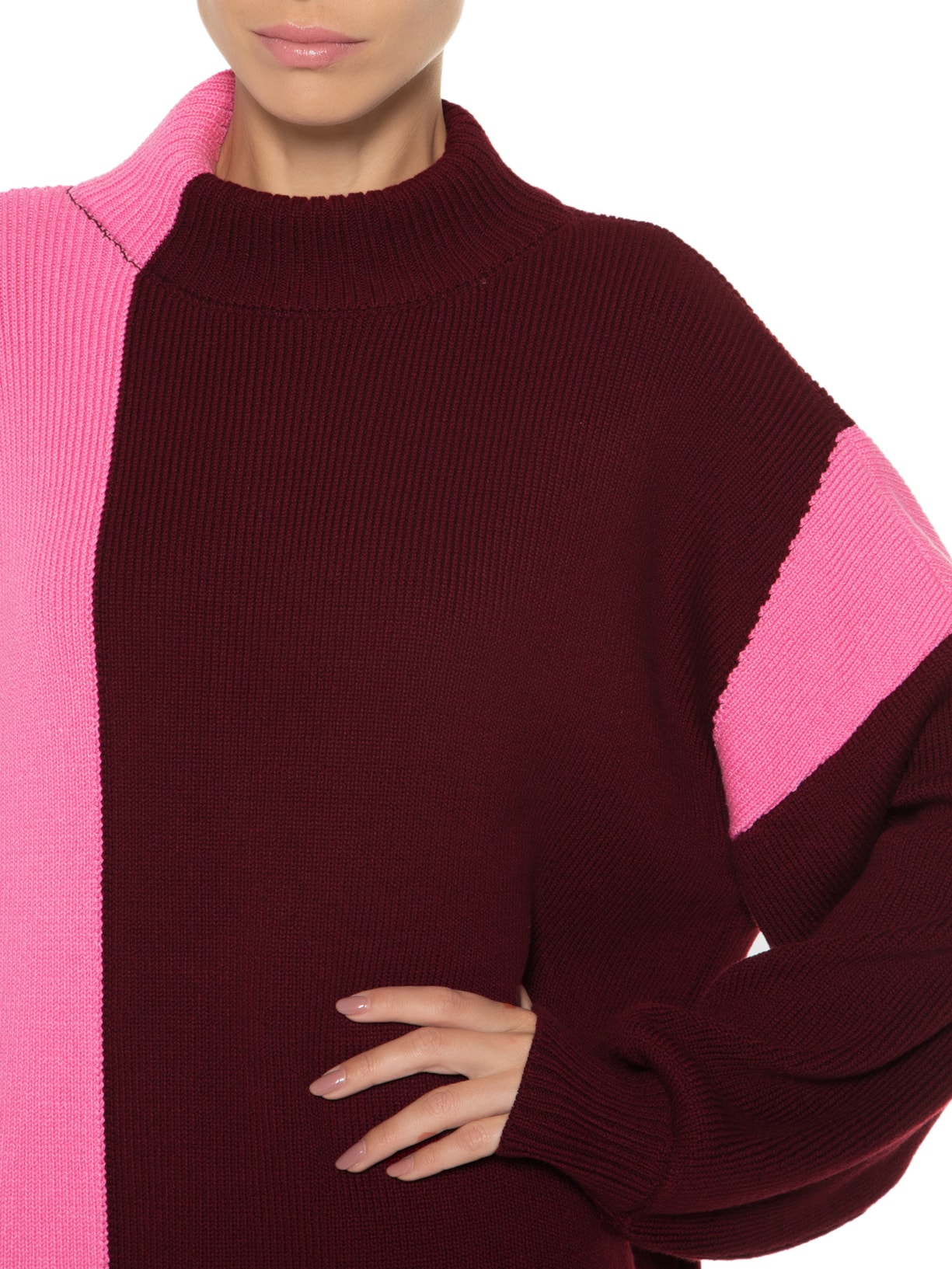 Blusa Feminina Pull Bicolor Gola Alta Tricot Rr Rosa Animale