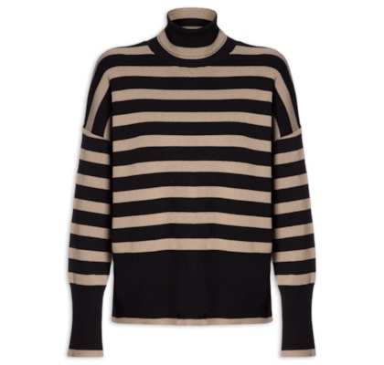 Blusa Feminina Pull De Tricot Amplo Listrado - Preto