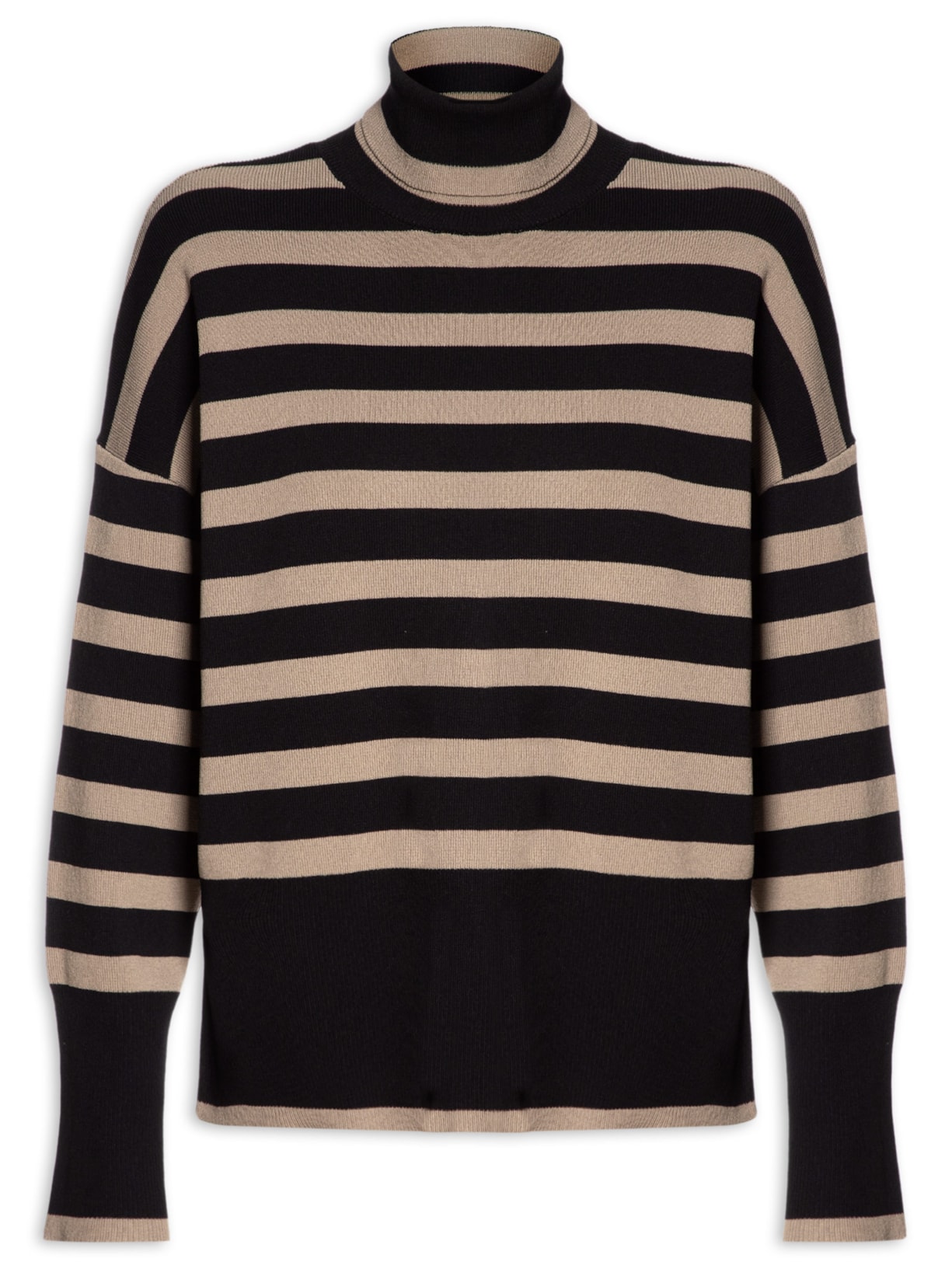 Blusa Feminina Pull De Tricot Amplo Listrado - Preto