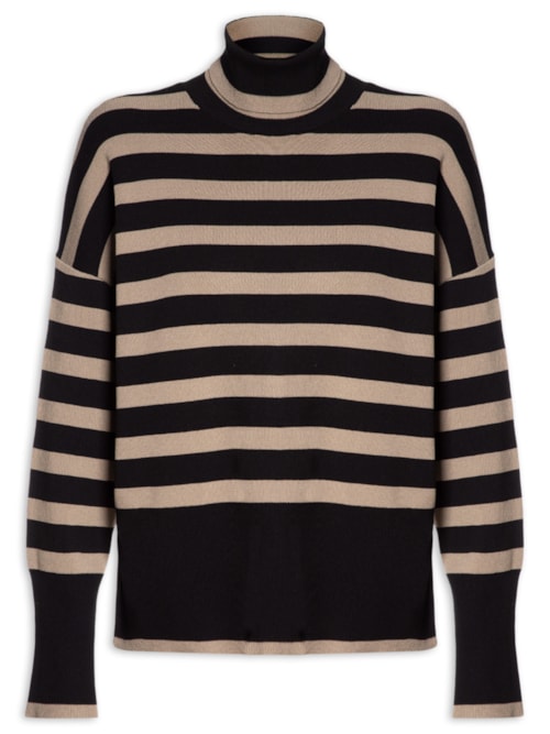 Blusa Feminina Pull De Tricot Amplo Listrado - Preto