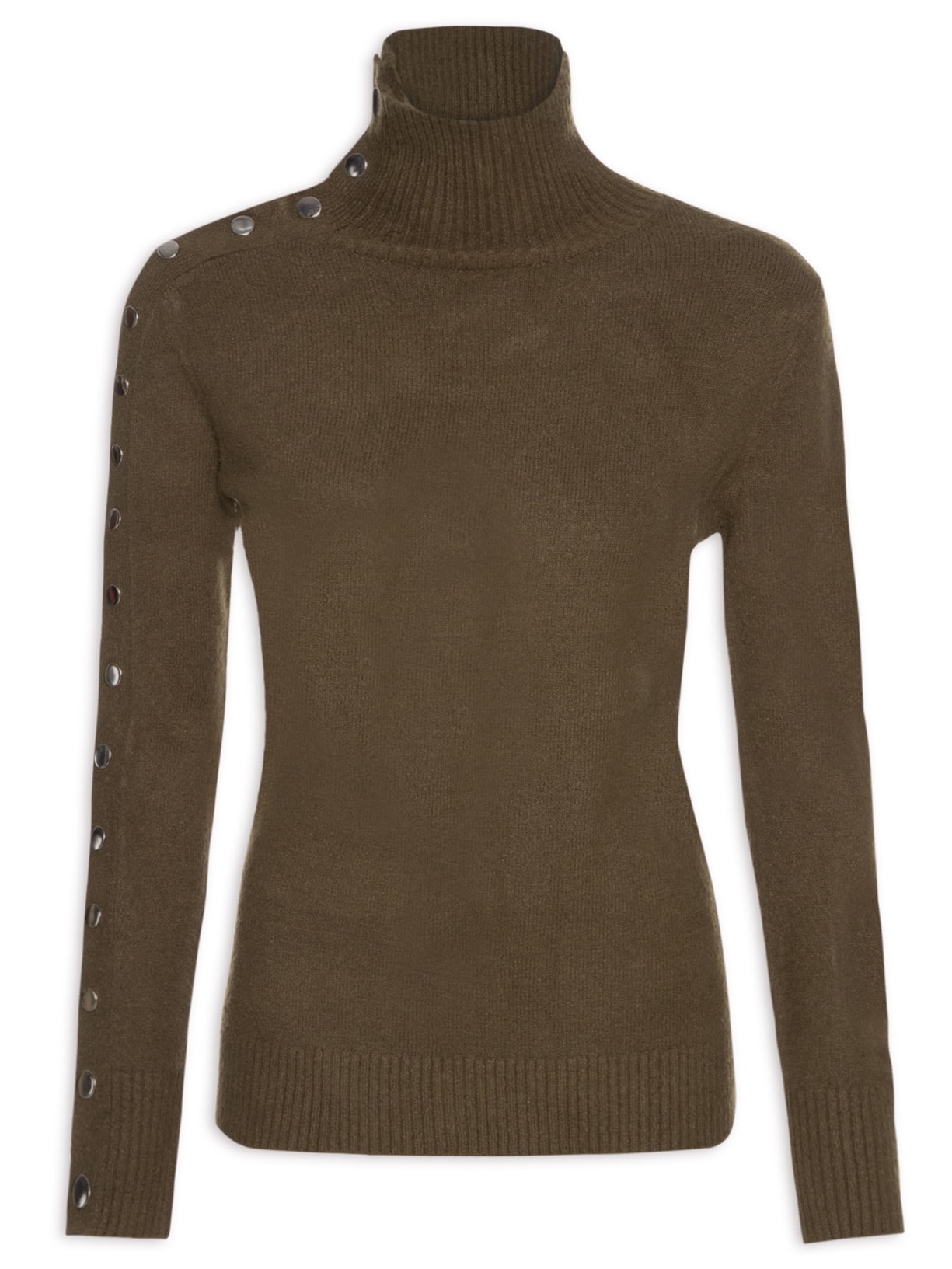 Blusa Feminina Pull Tricot Com Botões Na Gola e Manga -Verde