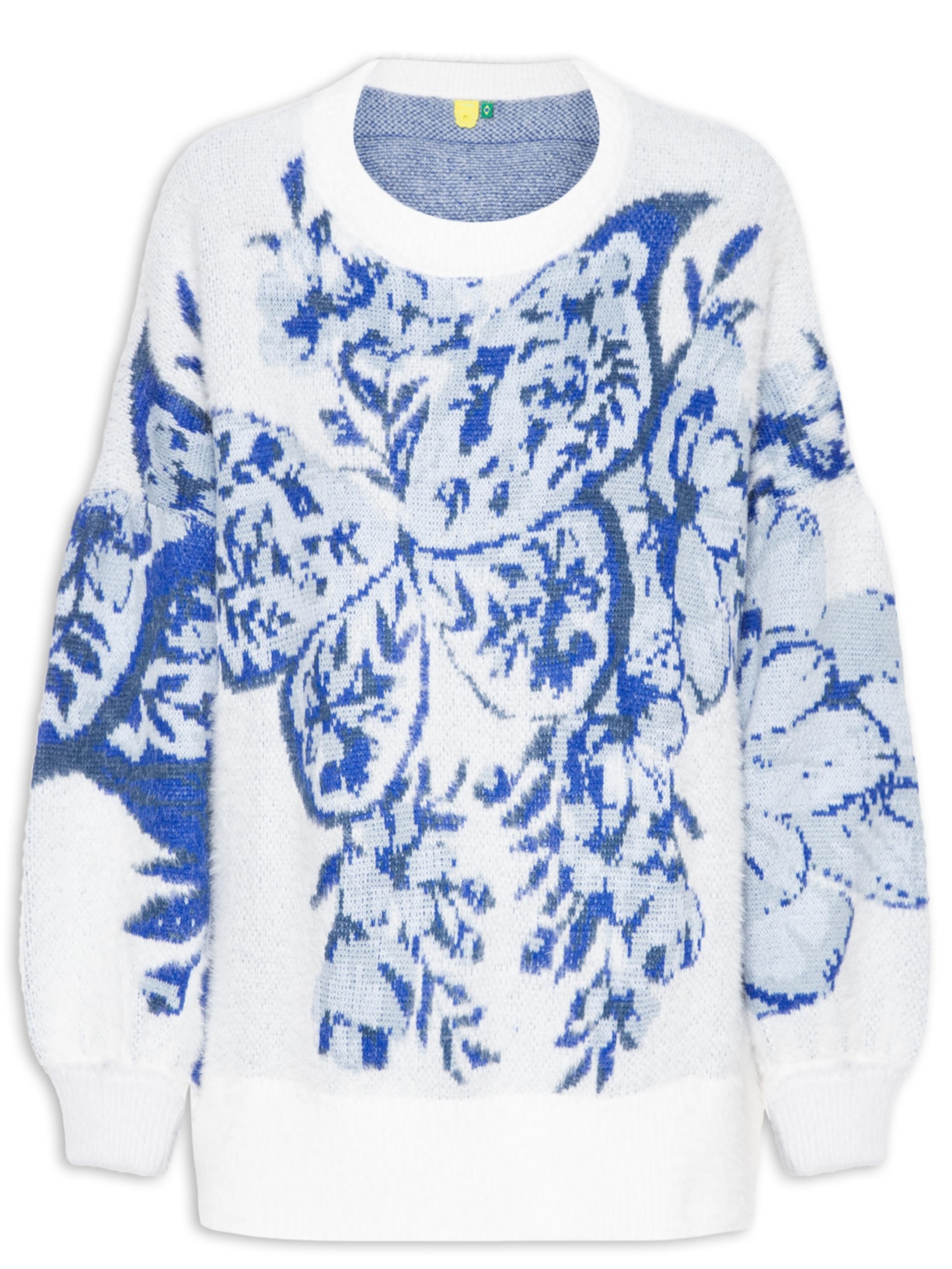 Blusa Feminina Pull Tricot Jacquard Borboleta - Azul