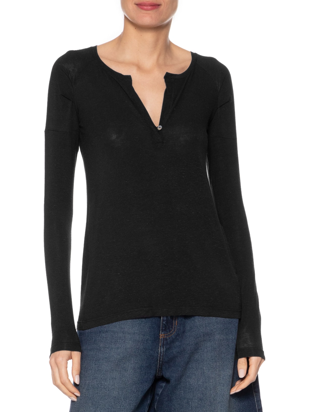 Blusa Feminina Raglan Desconstruída Básica Preto Animale