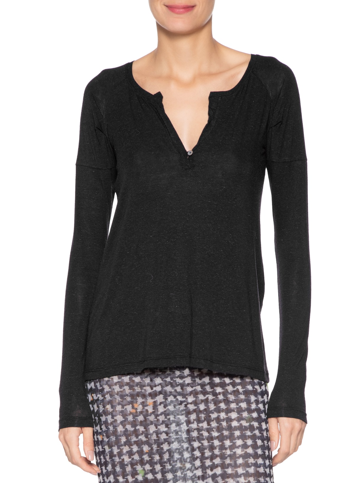 Blusa Feminina Raglan Desconstruída Preto Animale