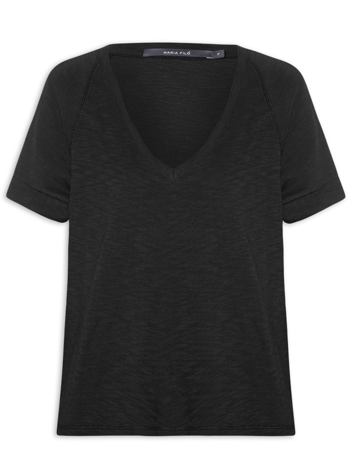 Blusa Feminina Raglan Manga Curta Preto Maria Filó