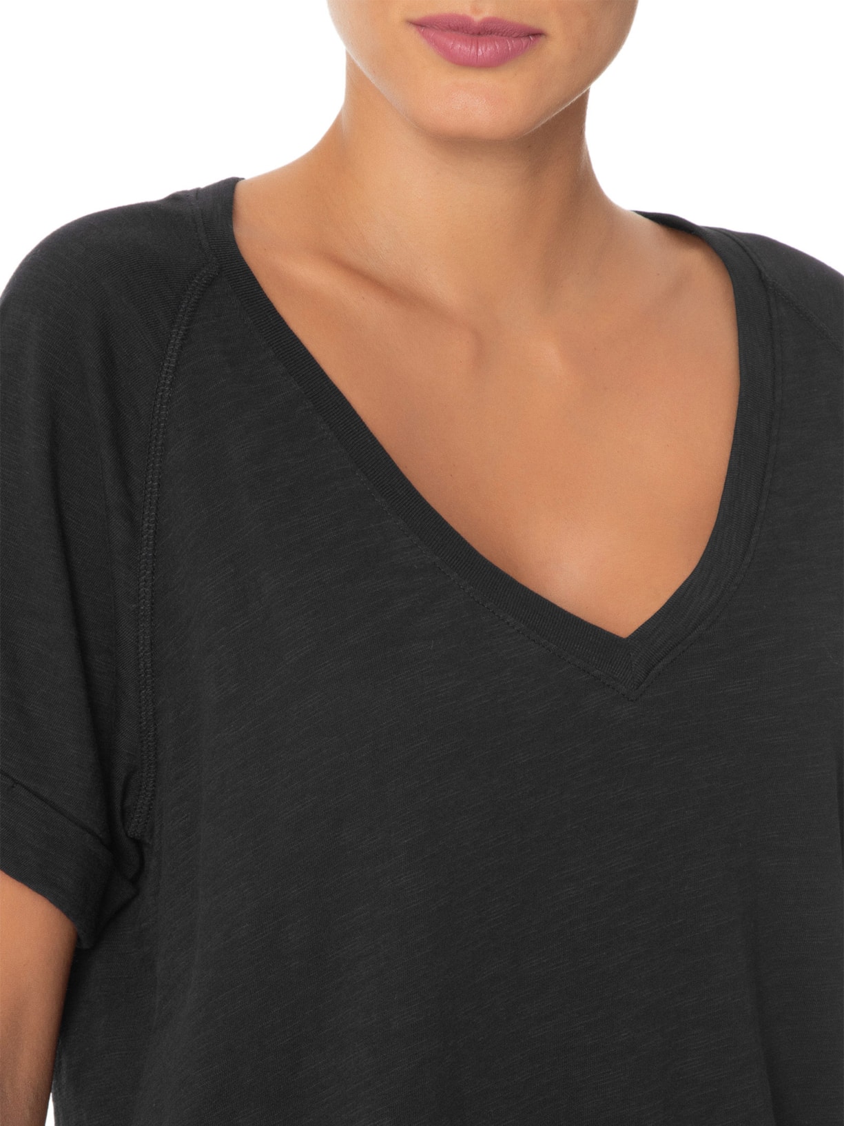 Blusa Feminina Raglan Manga Curta Preto Maria Filó