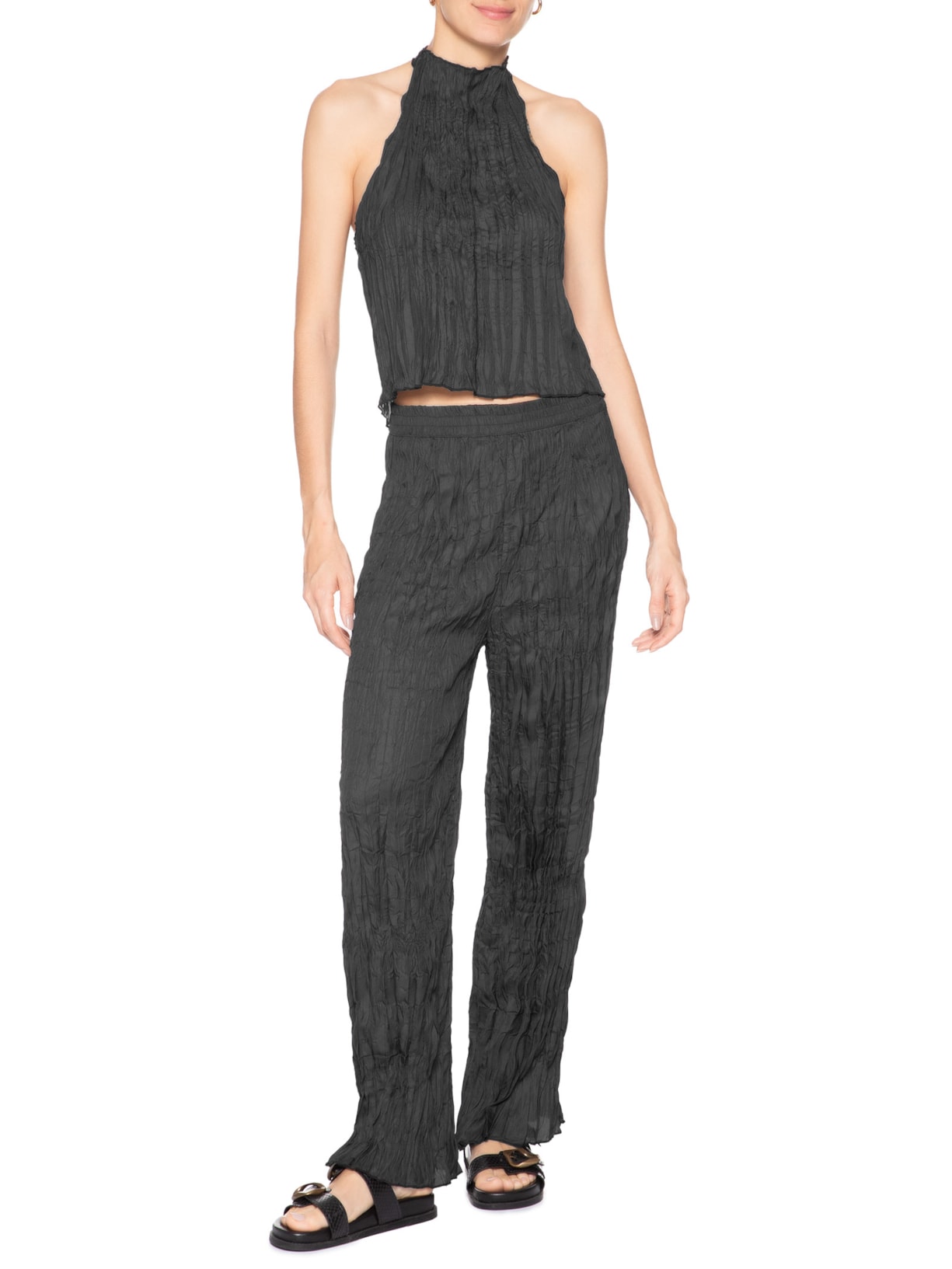 Blusa Feminina Raglan Wrinkle Satin Double Face Preto Osklen