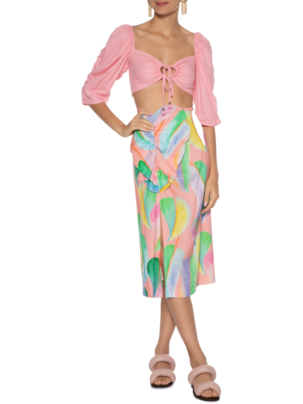 Blusa Feminina Recorte Com Rolote Rosa Farm