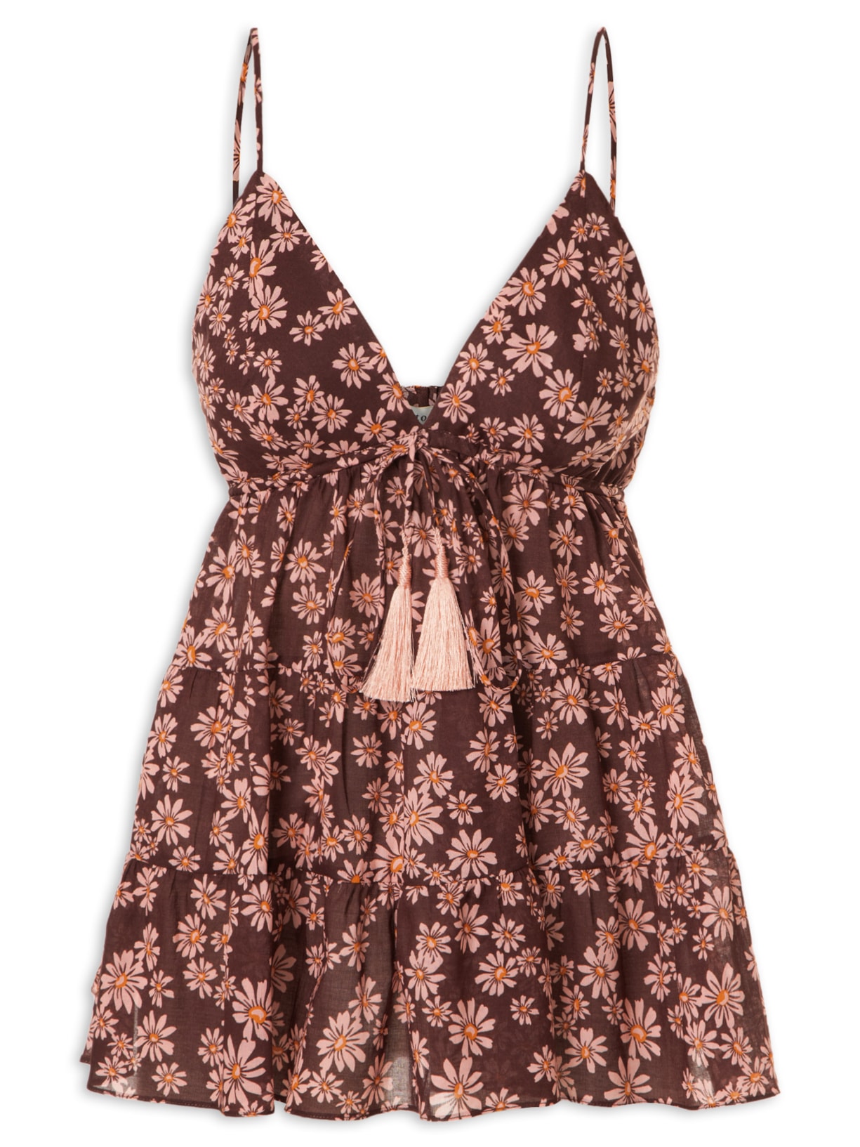 Blusa Feminina Recortes Estampa Margaridas Rosa - Marrom