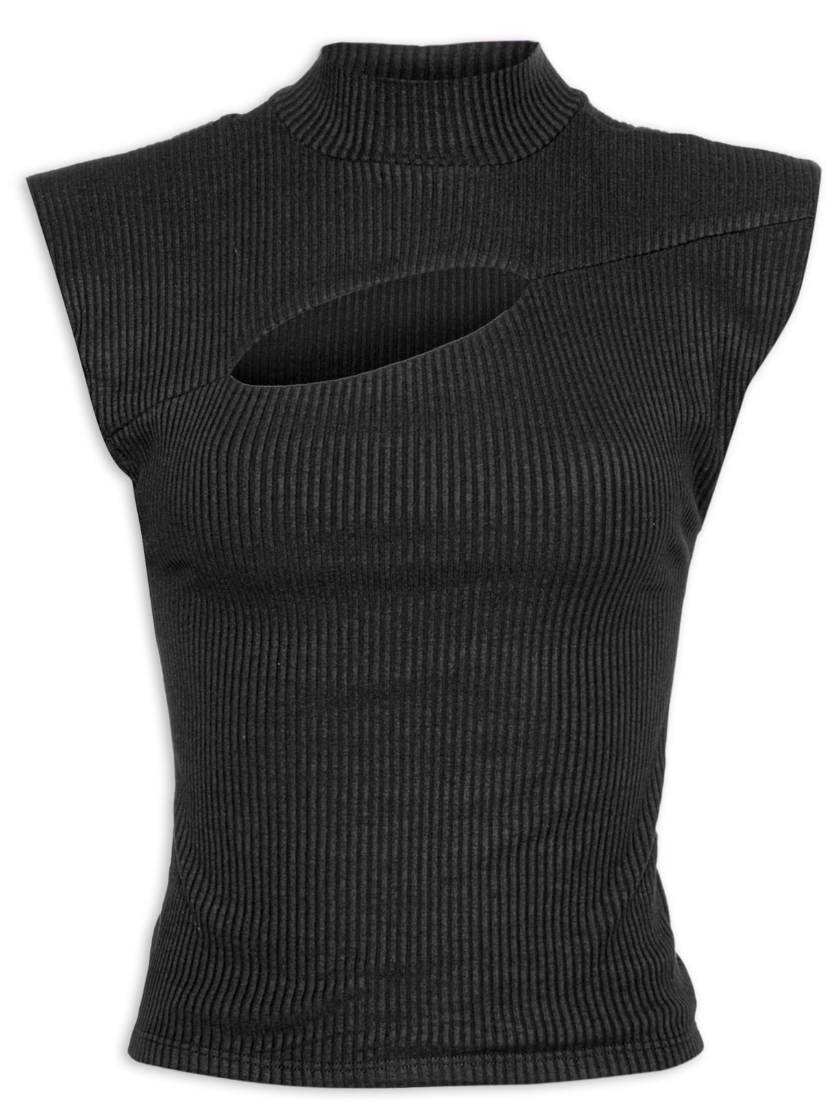 Blusa Feminina Recortes Ribana - Preto